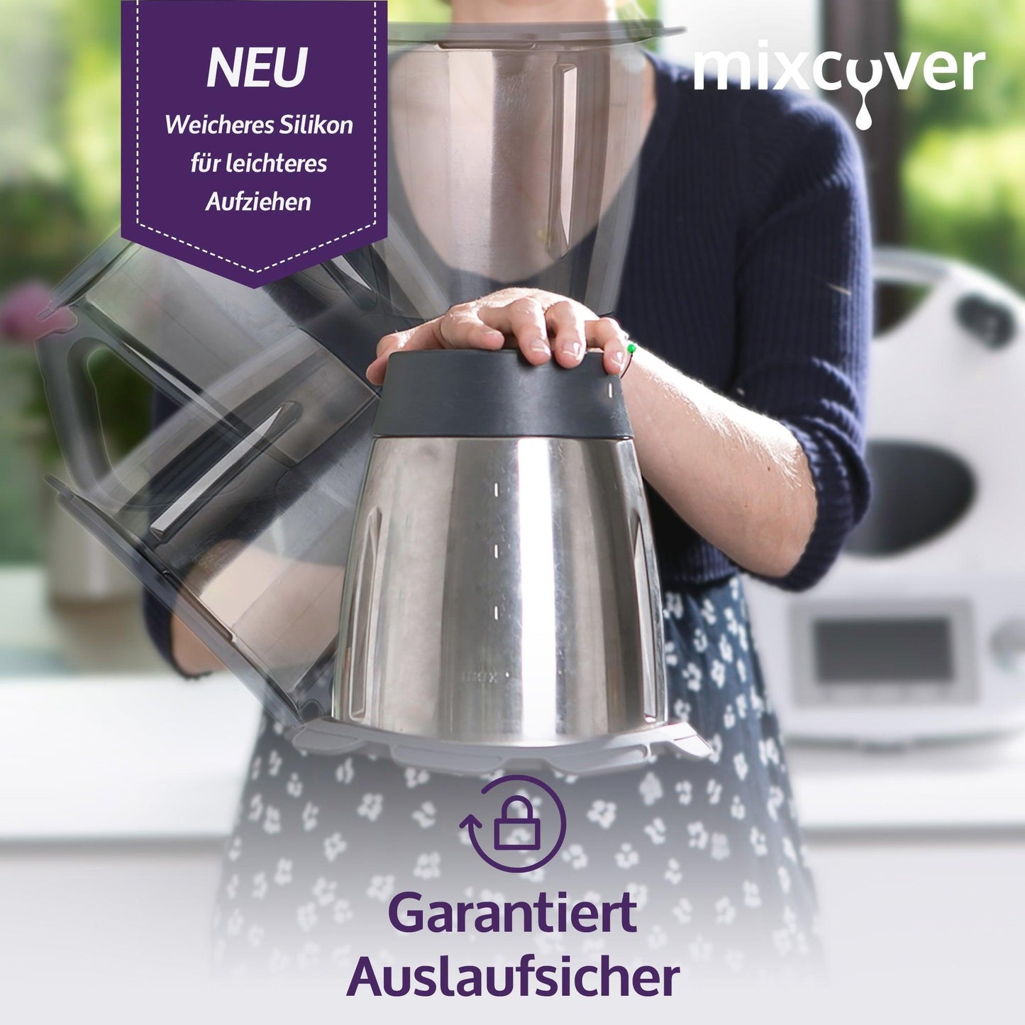 mixcover Силиконова капачка водо- и миризмоустойчива за Thermomix TM5 TM6 Friend Сива