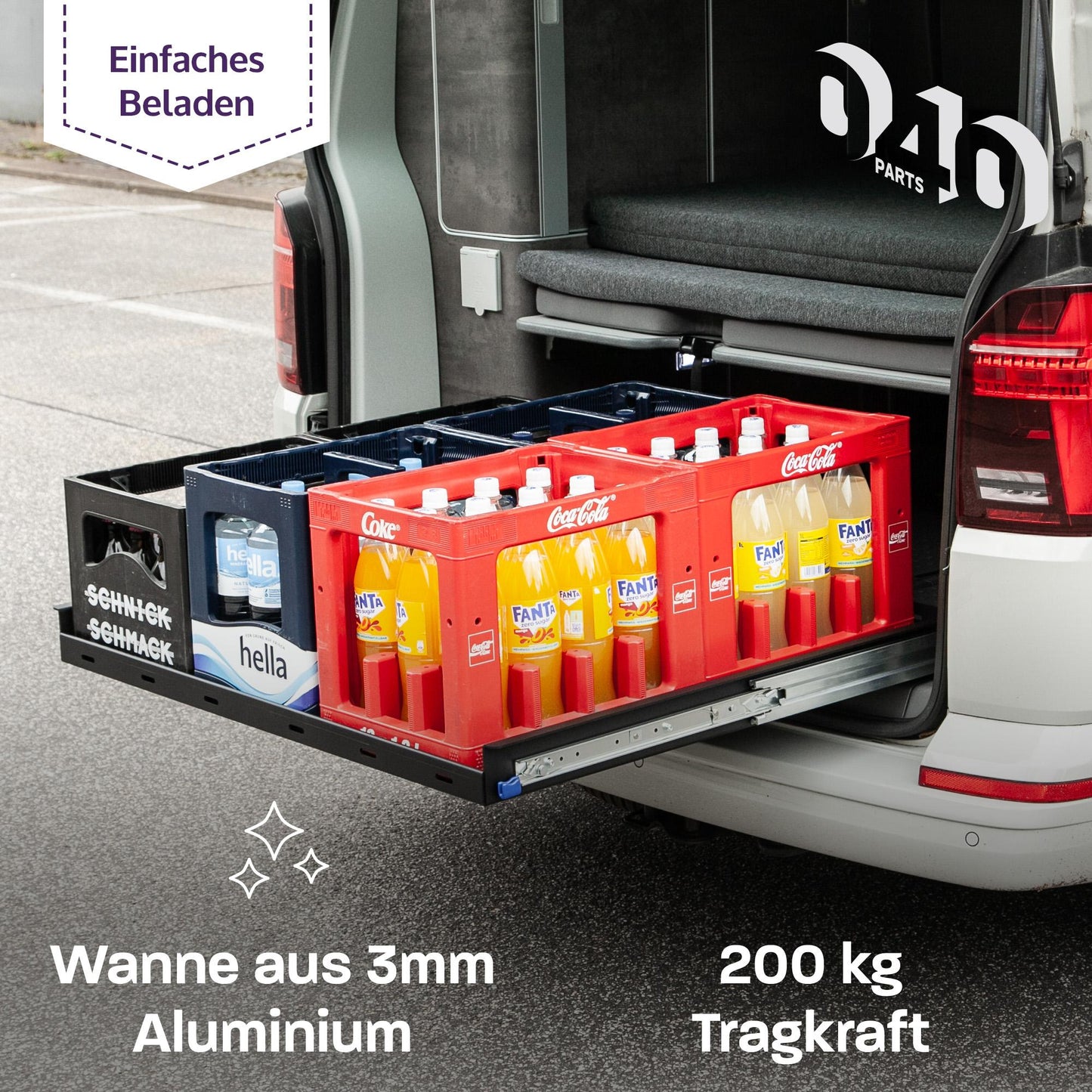 B-Ware: 040 parts classic tiroir arrière Heckauszug 750mm pour T5 T6 T6.1 California (Comfortline Coast Ocean) coffre arrière tiroir bagages tiroir charge lourde Schie