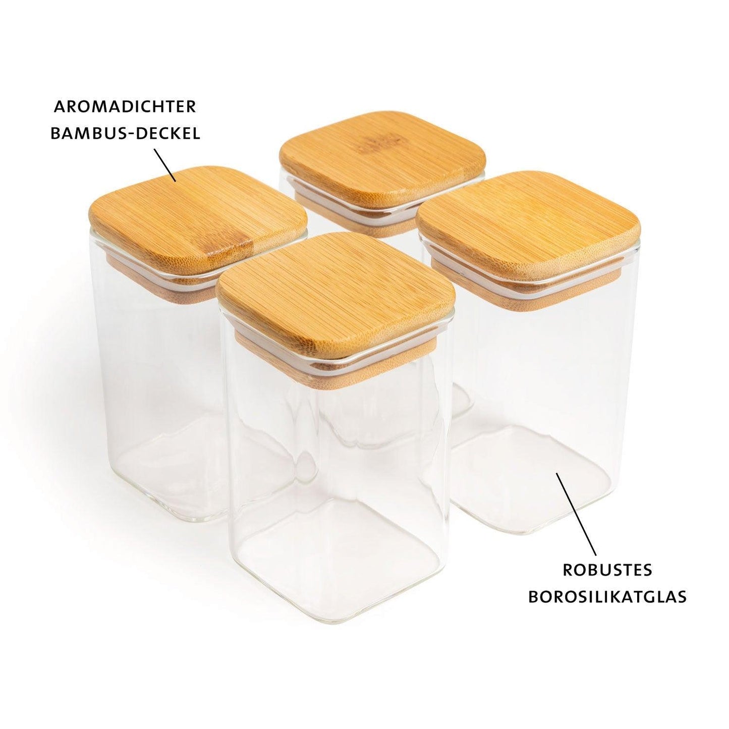 ThermoTasty: Bocal de conservation, Modèle: carré, Taille: 6x10cm, 270ml, Lot de 4