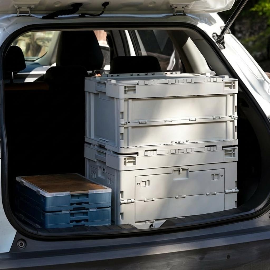 040Parts Boîte Pliante 30L pliable grise  caisse de transport empilable avec couvercle rabattable organisateur de coffre boîte de rangement pliable