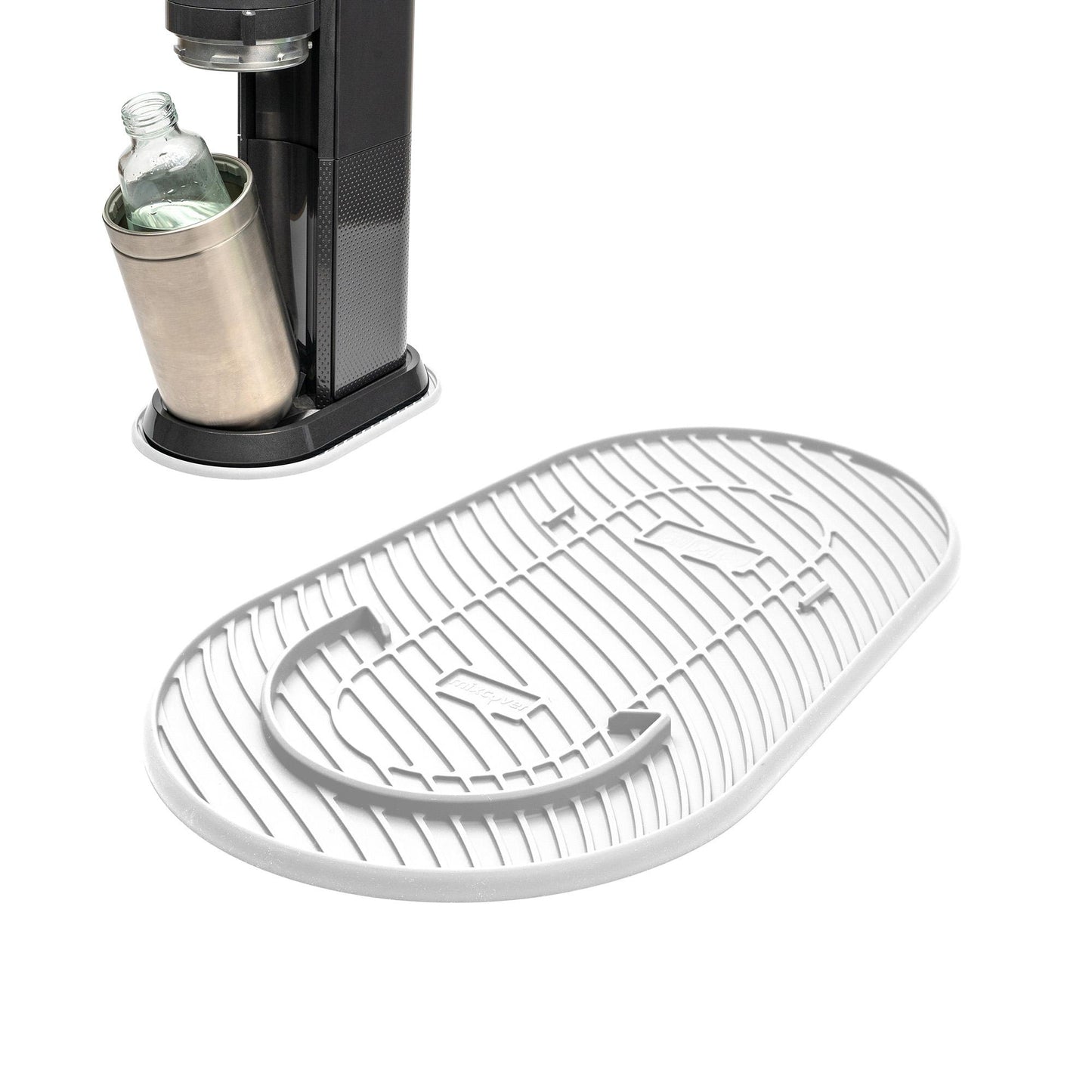 Mixcover Silikonmatte, Abtropfmatte, Untersetzer kompatibel mit SodaStream Duo, Tropfschutz Unterlage, Auffangschale, Abtropfschale, Anti-Rutsch aus Silikon - Farbe: Weiss
