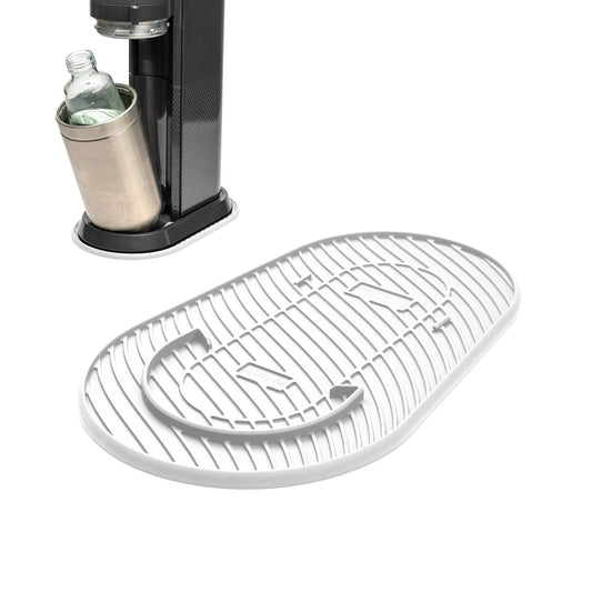 Mixcover Silikonmatte, Abtropfmatte, Untersetzer kompatibel mit SodaStream Duo, Tropfschutz Unterlage, Auffangschale, Abtropfschale, Anti-Rutsch aus Silikon - Farbe: Weiss