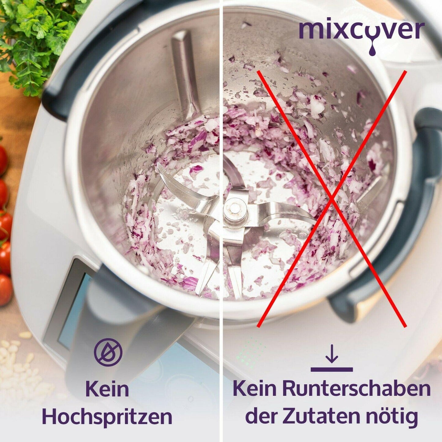 mixcover Mixtopf Verkleinerung für Thermomix TM6 TM5 Häcksel Helfer, Verkleinert den Mixtopf für effizienteres Häckseln, Pürieren ,Schneiden