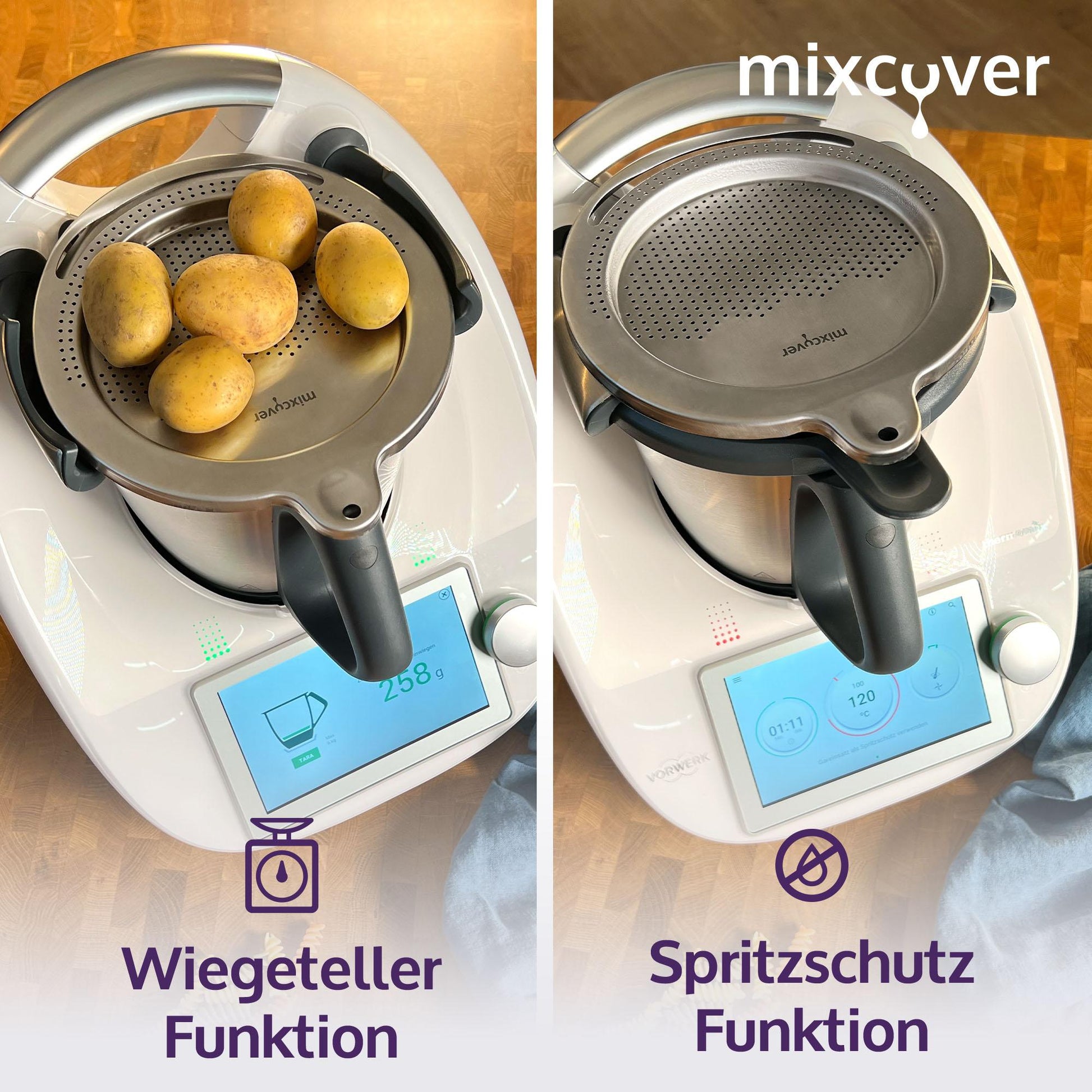 mixcover Edelstahl Sieb Abgieß-Hilfe Wiegeteller Spritzschutz für Thermomix TM6 und TM5 - Ansicht 7 | Mixcover