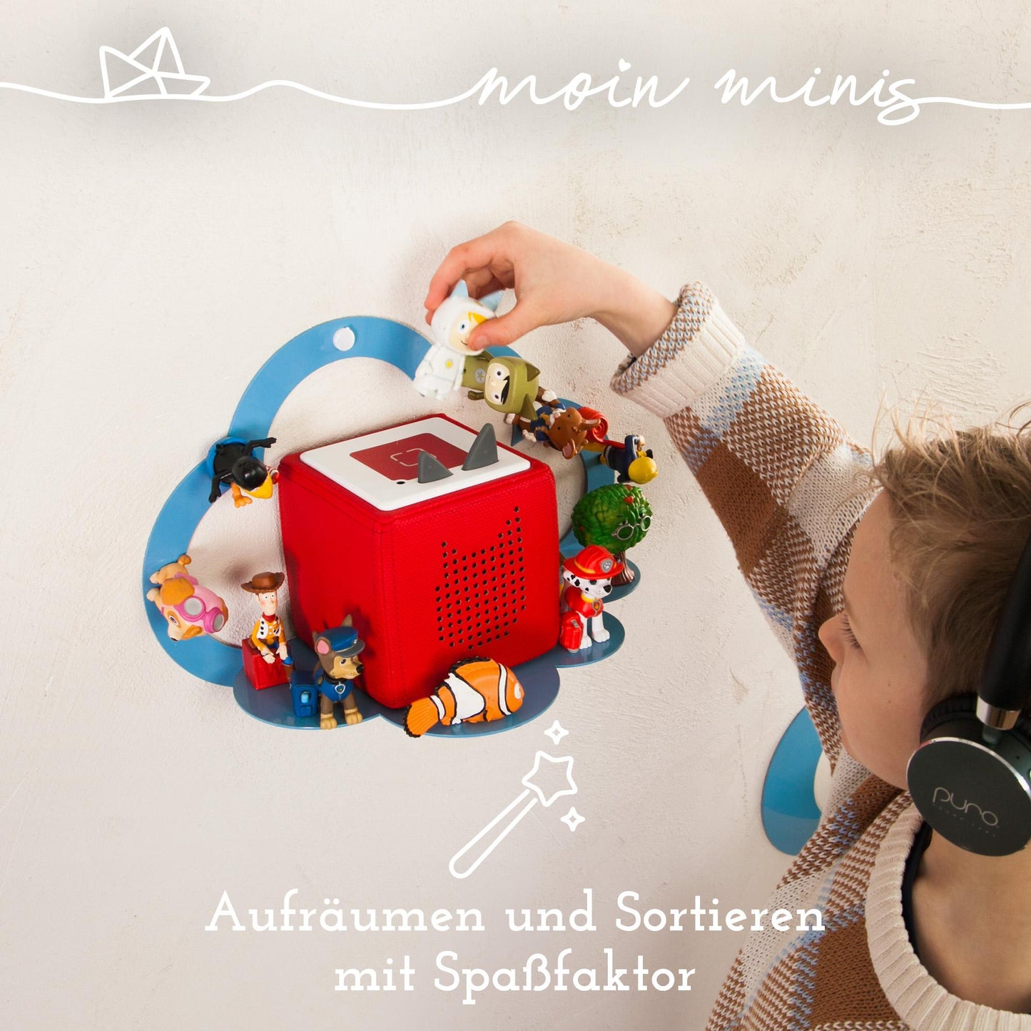 B-Stock: moin minis Cloud Blue magnetic shelf compatible with 20 Tonie figures and Tonie Box cloud shelf for children audio figures magnetic shelf