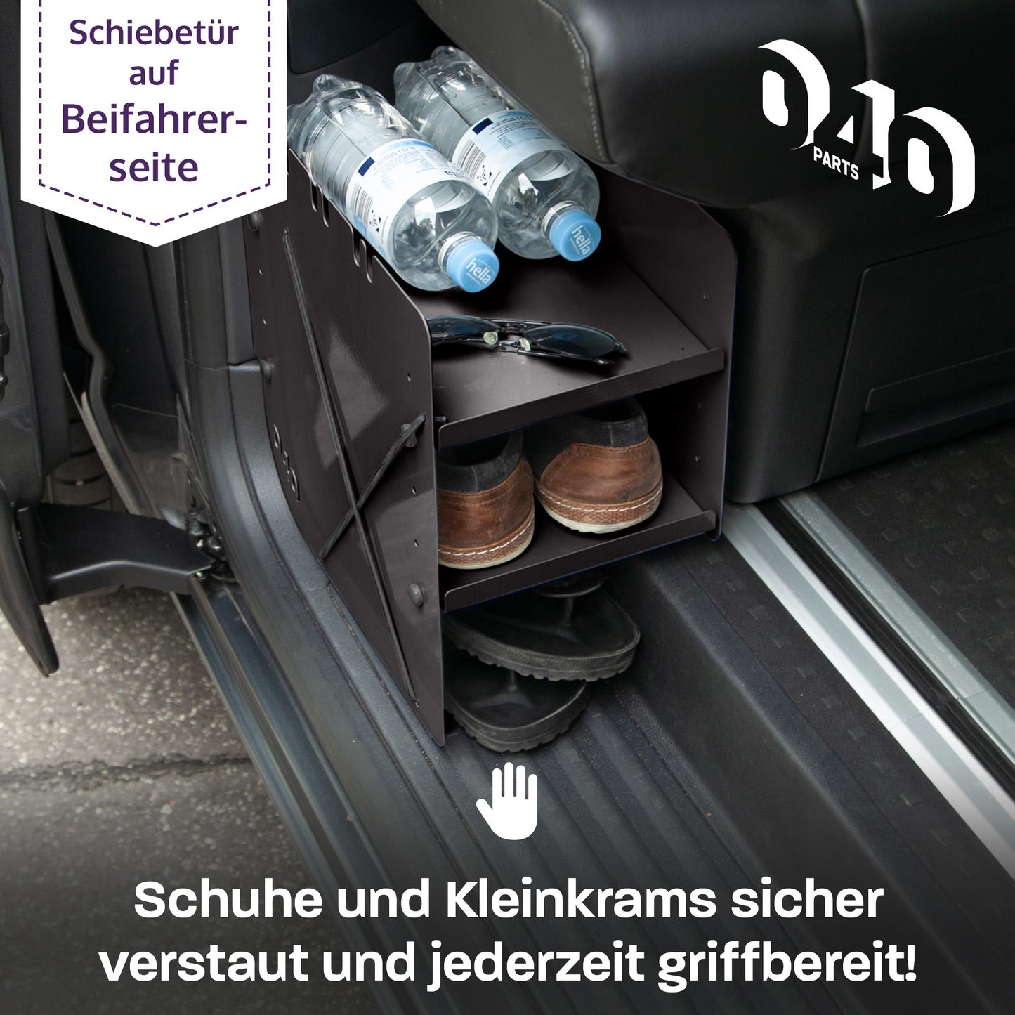 B-Ware : 040 Parts Organisateur de chaussures NOIR CÔTÉ PASSAGER Accessoires adaptés pour VW T5 T6 T6.1 Rangement chaussures Sac à chaussures