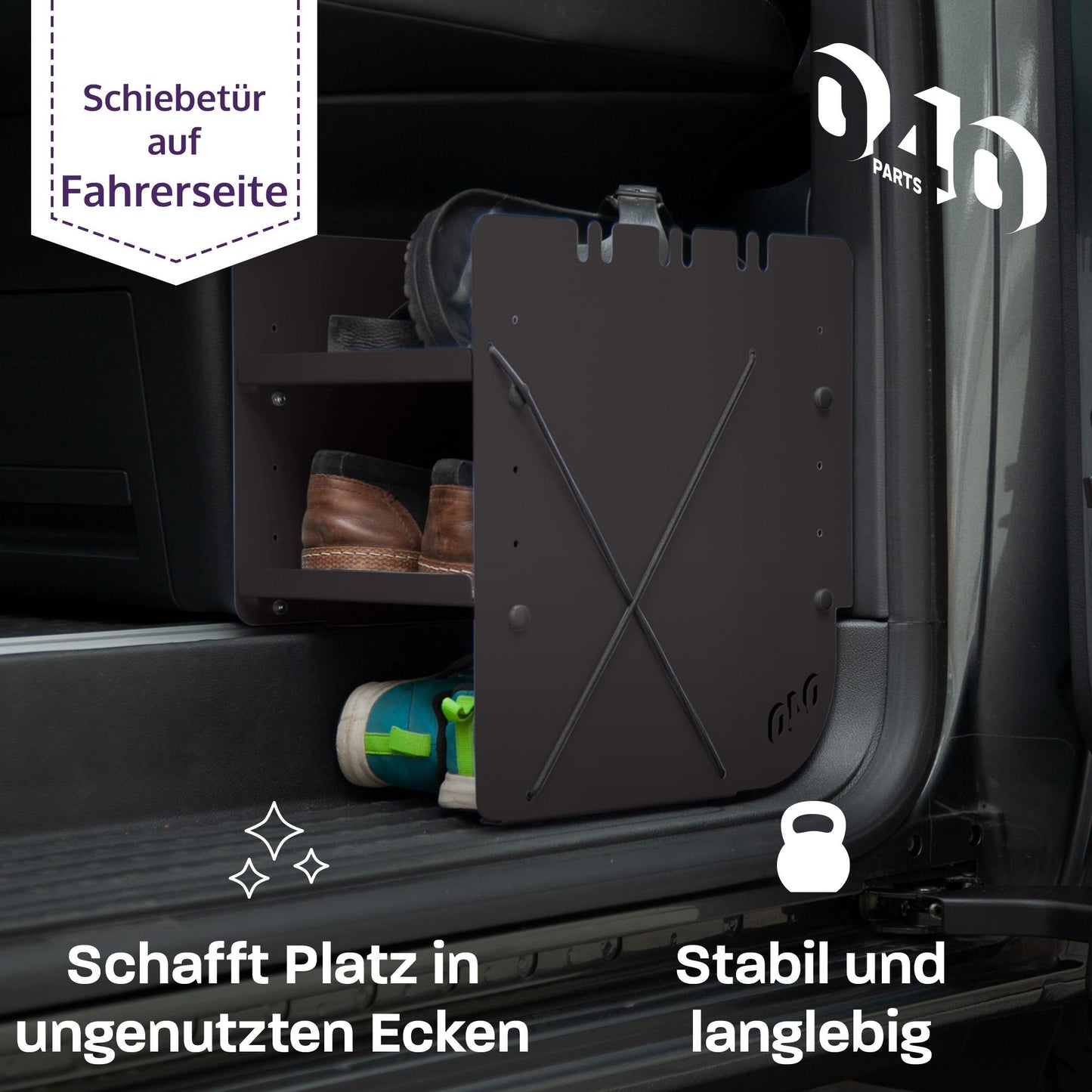 B-Ware: 040 Parts Schuhregal SCHWARZ FAHRERSEITE Zubehör passend für VW T5 T6 T6.1 Schuhorganizer Schuhtasche