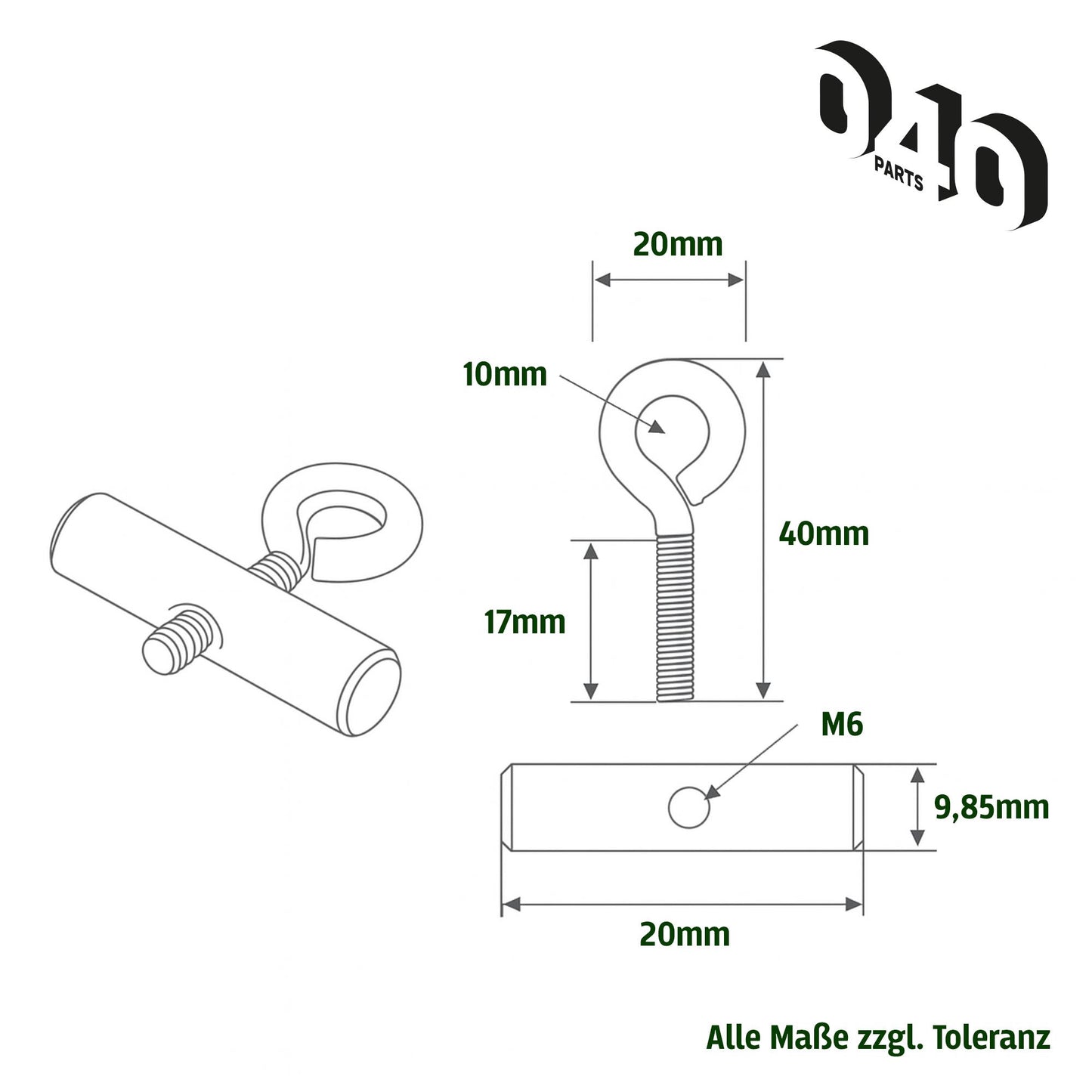 040parts Ensemble d'arrêts de bourrelet 10mm avec vis à anneau 20mm largeur Filetage M6 Pierre de bourrelet pour auvents Camping-car Caravane Van
