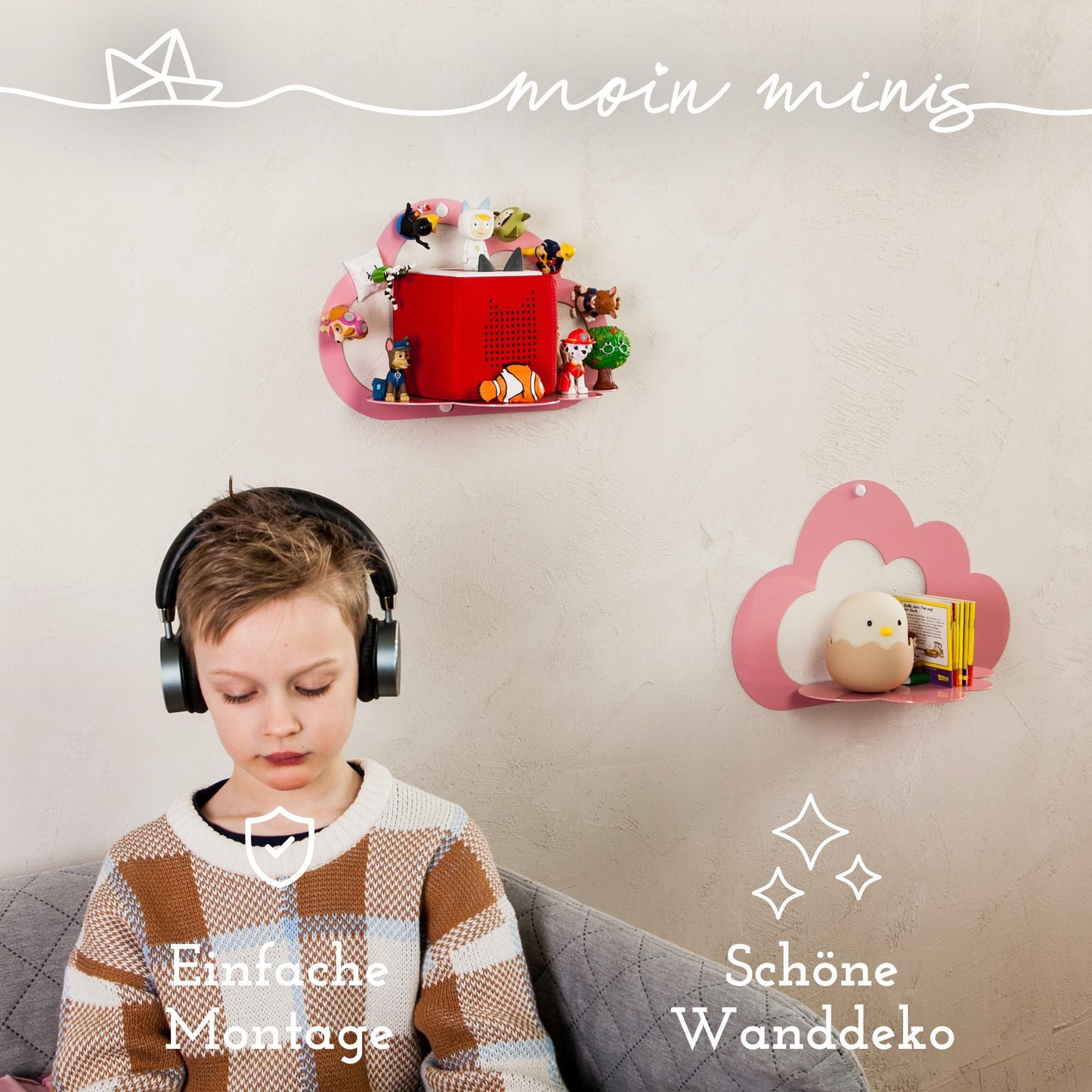 B-Stock: moin minis Cloud Pink magnetic shelf compatible with 25 Tonie figures and Tonie Box cloud shelf for children audio figures magnetic shelf