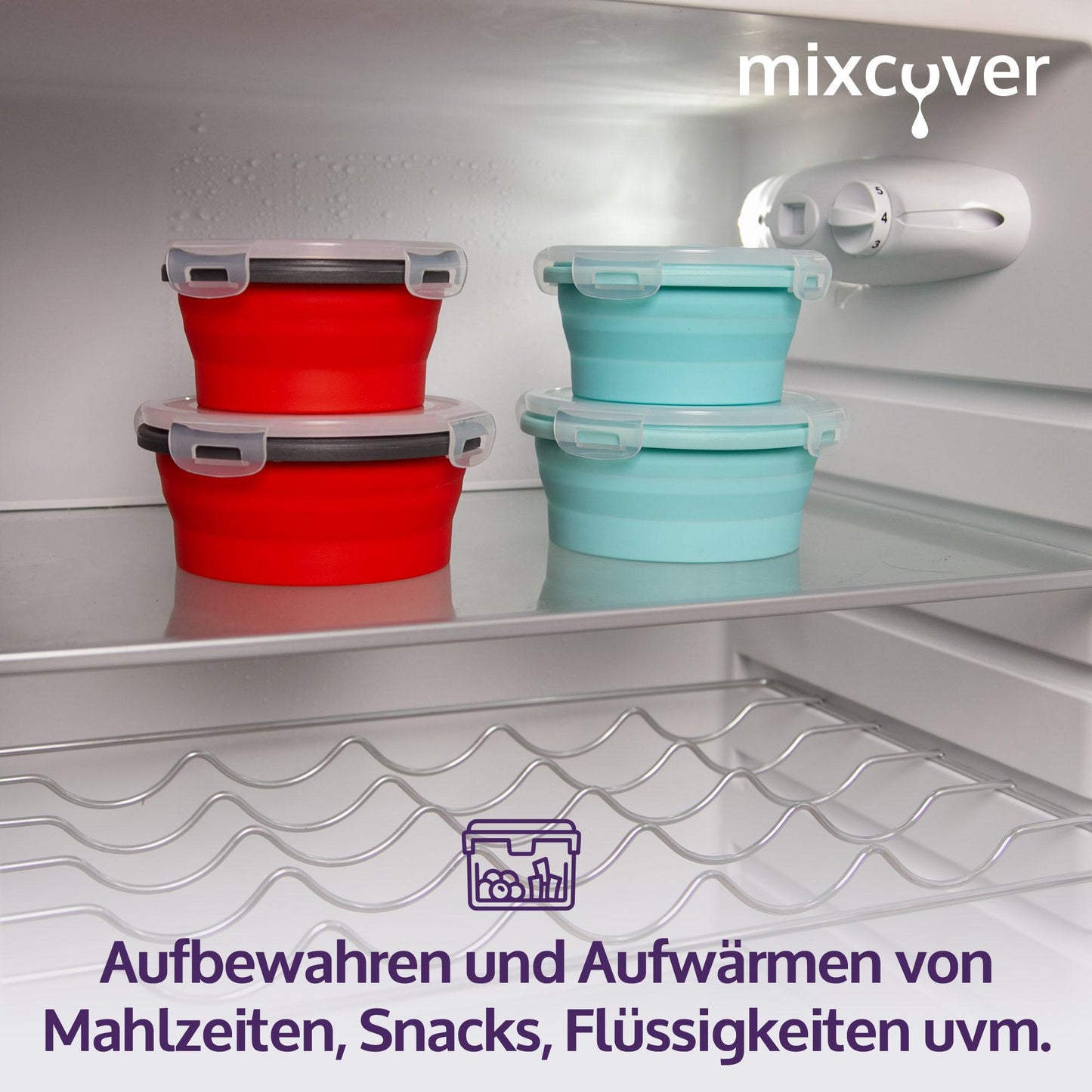 mixcover boîte de conservation pliable avec couvercle en silicone Boîte bento Boîte à pain Boîte à déjeuner Pique-nique Camping Bol Sans BPA Gain de place 350 ml rouge