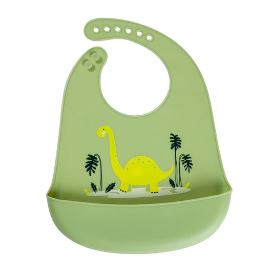 mixcover Baby Toddler Silicone Bib with Catch Tray Dino Design - Easy to Clean Waterproof Soft Material Adjustable Size BPA-free