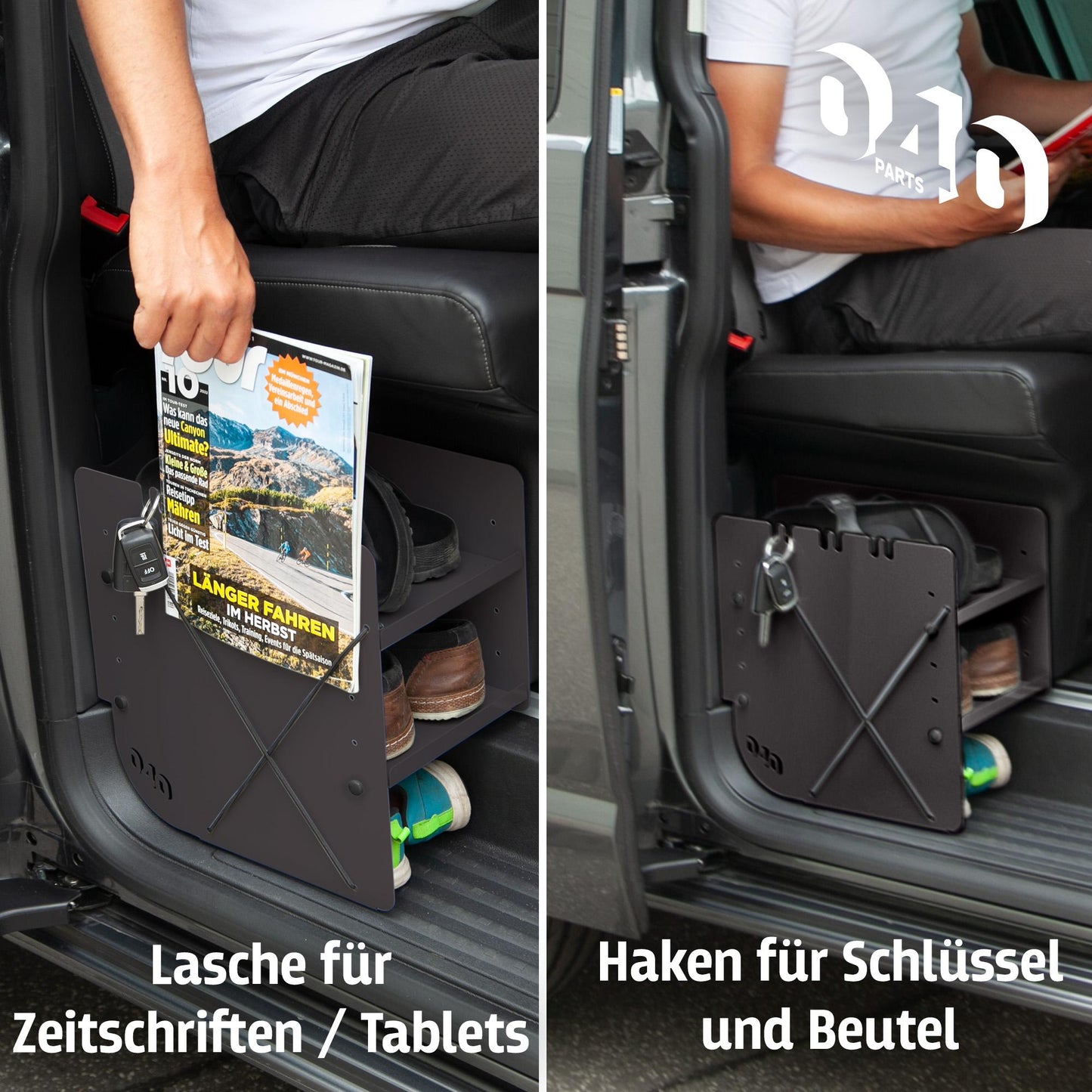 040 Parts Zapatero NEGRO LADO COPILOTO Accesorio compatible con VW T7 California y Multivan Organizador de zapatos Bolsa para zapatos