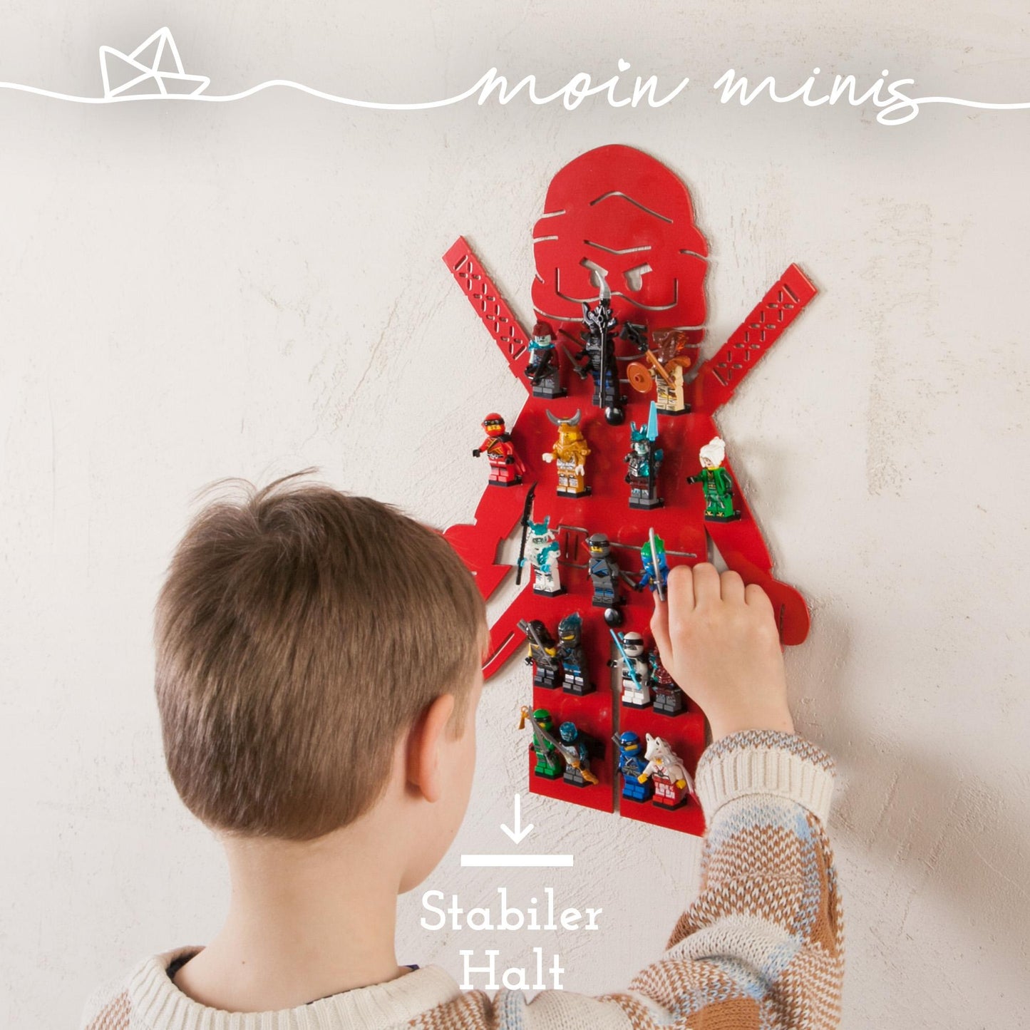 hey minis Ninja Red Kids Room Shelf for 18 Minifigures Building Blocks