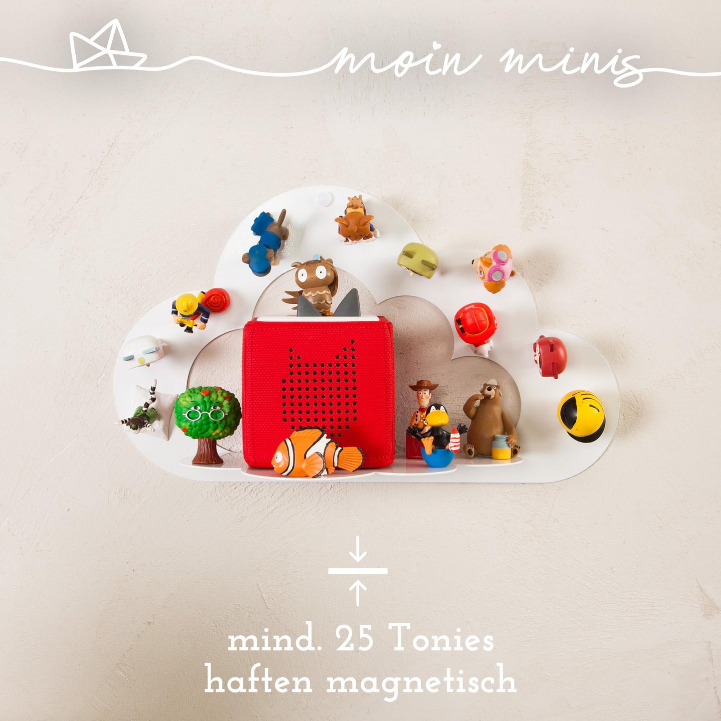 moin minis Wolke Weiß magnetisches Regal kompatibel mit 25 Tonie Figuren und Tonie Box Wolkenregal für Kinder Hörfiguren Magnetregal