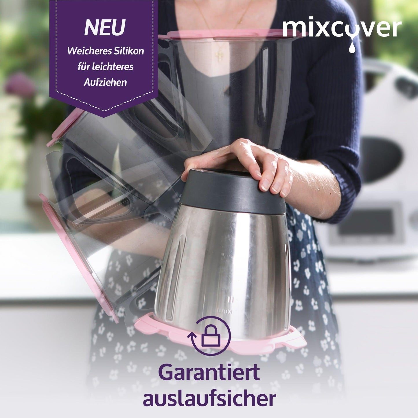 mixcover Силиконова капачка водо- и миризмонепроницаема за Thermomix TM5 TM6 Friend Pink