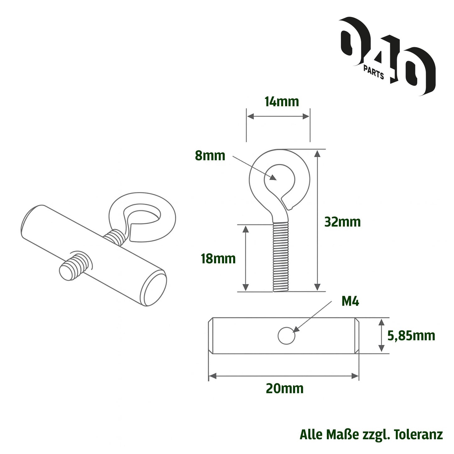 040parts Set de topes para riel de 6mm con tornillo de anilla 20mm de ancho rosca M4 piedra de riel para toldos autocaravana caravana furgoneta