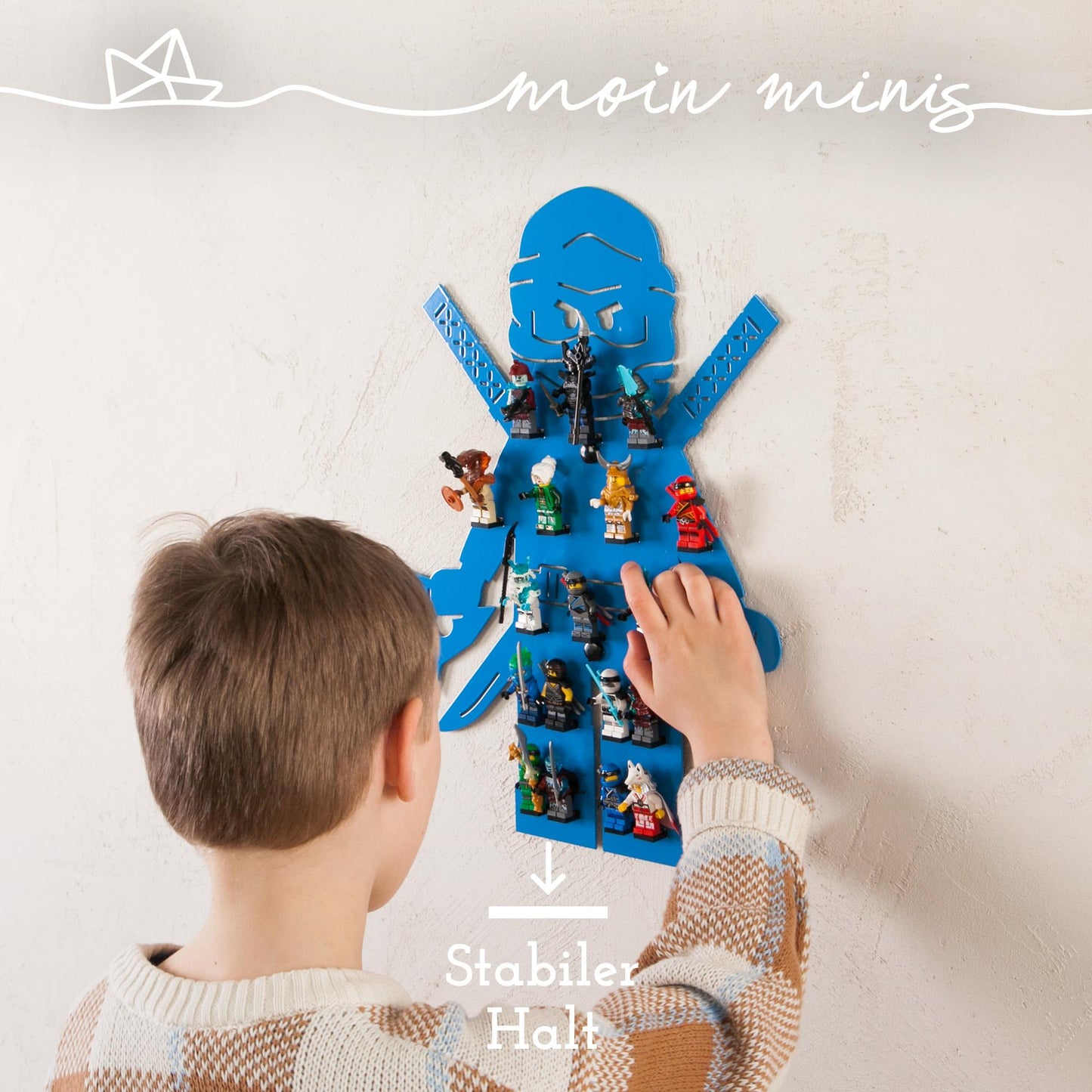 B-stock: moin minis Ninja Blue Kids Room Shelf for 18 Minifigures Brick Building Blocks