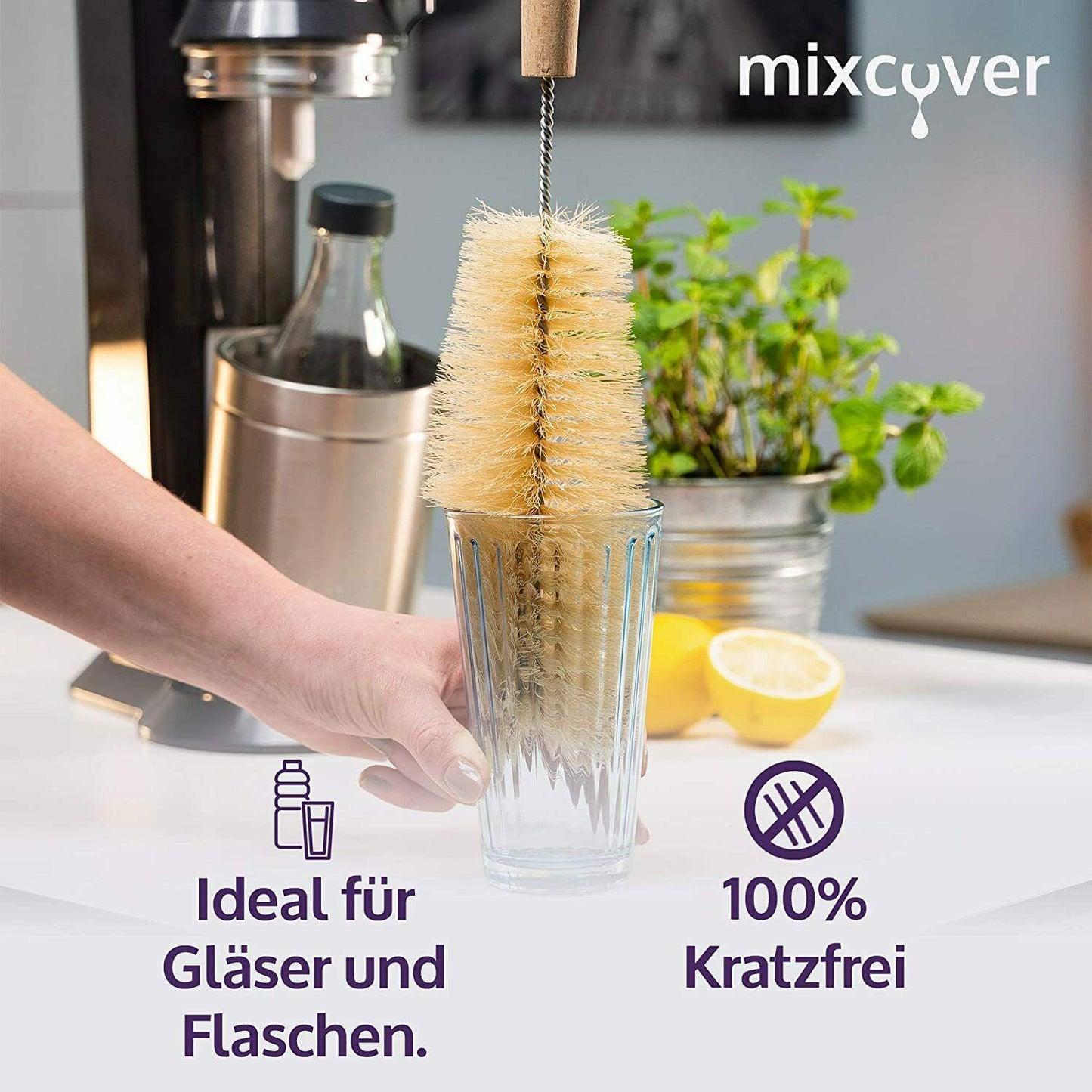 mixcover Spazzola per bottiglie sostenibile in legno