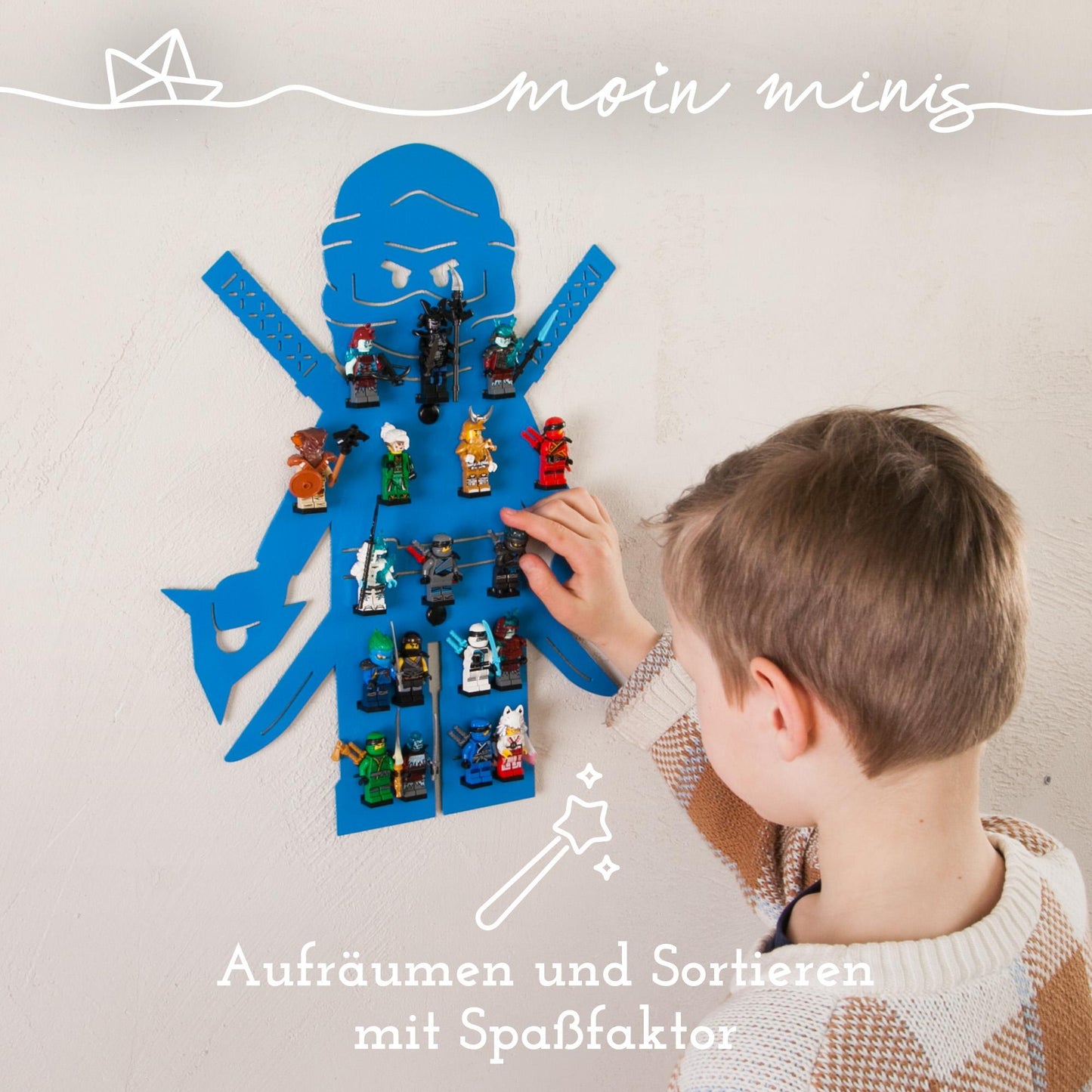B-stock: moin minis Ninja Blue Kids Room Shelf for 18 Minifigures Brick Building Blocks