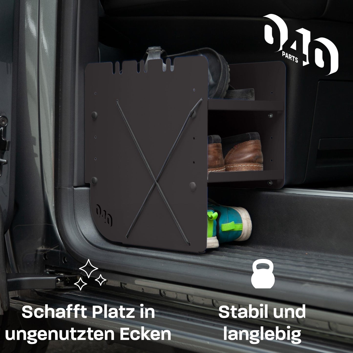 B-Ware : 040 Parts Organisateur de chaussures NOIR CÔTÉ PASSAGER Accessoires adaptés pour VW T5 T6 T6.1 Rangement chaussures Sac à chaussures