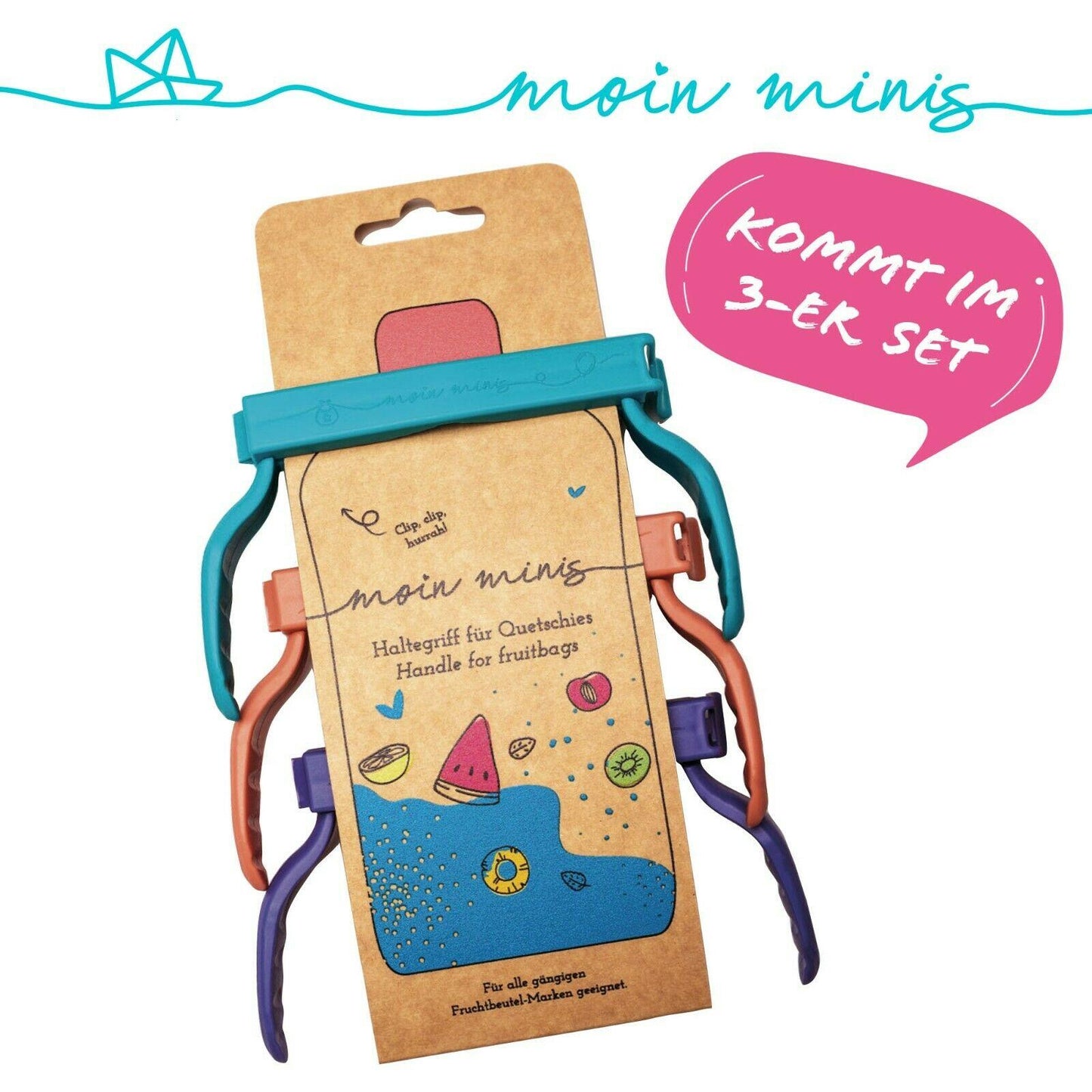 moin minis Asa para Quetschies / Bolsas de frutas / Bolsas exprimibles / Pinza de bolsas