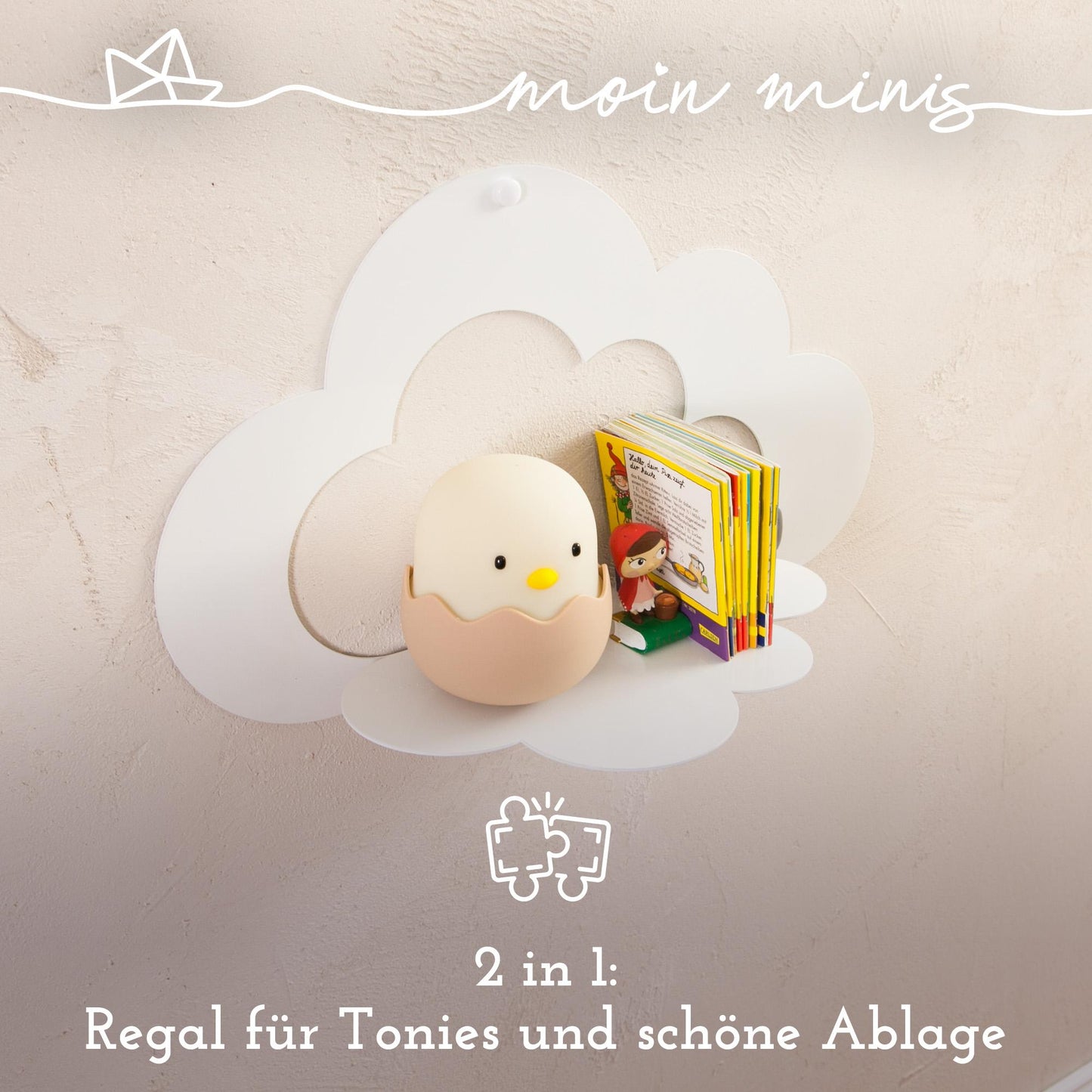 moin minis Wolke Weiß magnetisches Regal kompatibel mit 25 Tonie Figuren und Tonie Box Wolkenregal für Kinder Hörfiguren Magnetregal