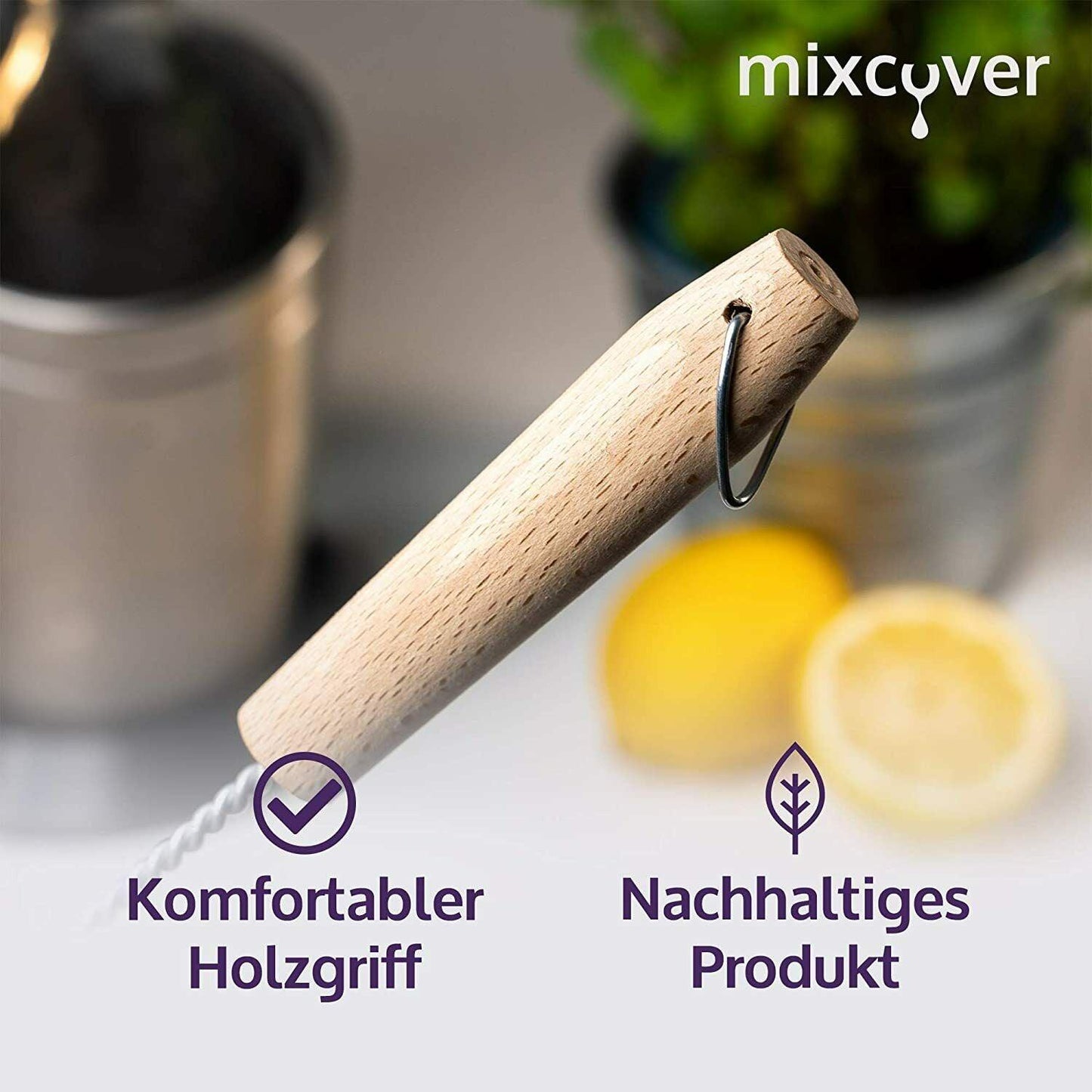 mixcover Spazzola per bottiglie sostenibile in legno