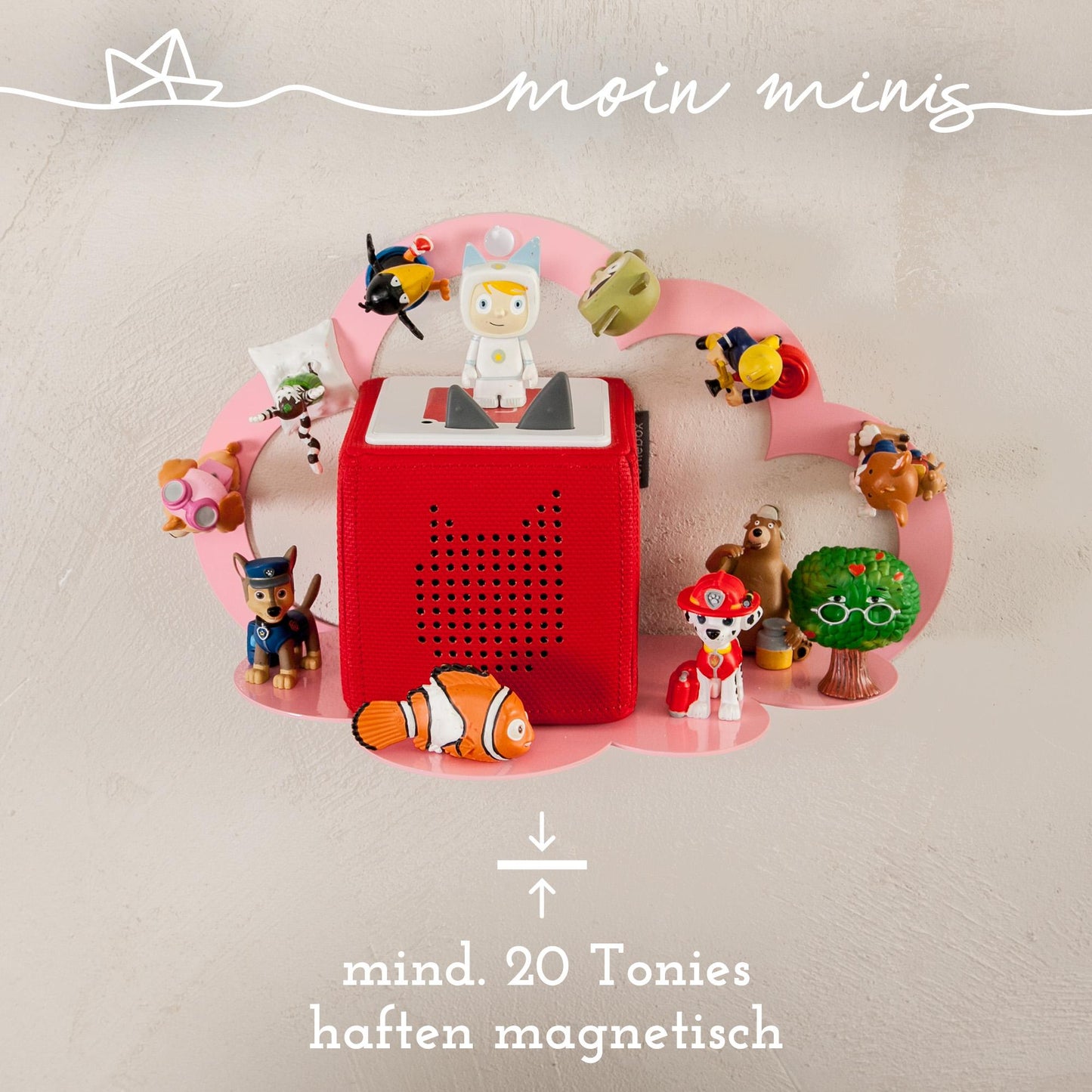 moin minis Облак Розово / Розово магнитно рафтище съвместимо с 20 бр. фигури Tonie и Tonie Box Облачен рафт за деца Аудио фигури Магнитен рафт