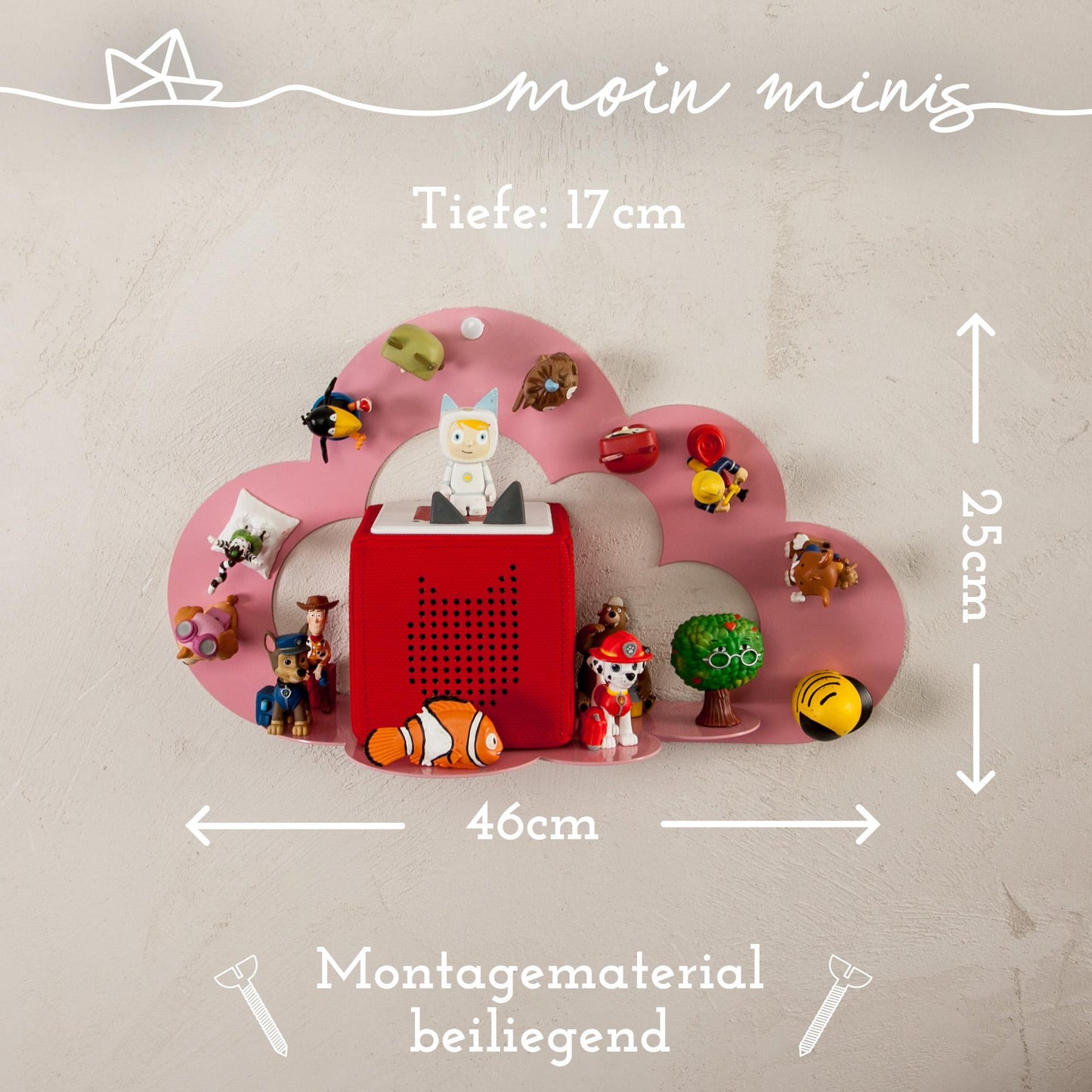 moin minis Wolke Rosa магнитен рафт, съвместим с 25 бр. Tonie фигурки и Tonie Box, облачен рафт за деца, аудио фигурки, магнитен рафт