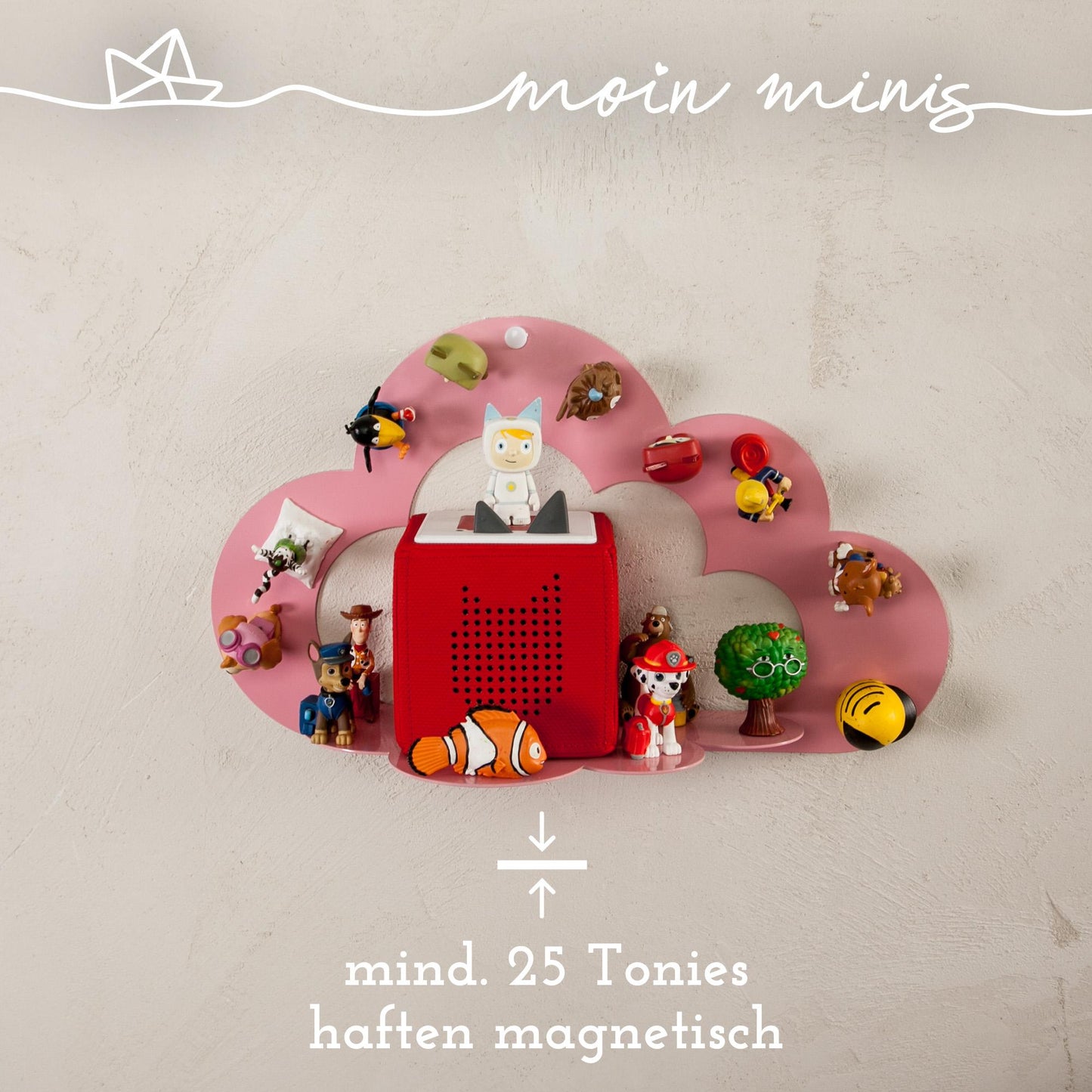 moin minis Wolke Rosa магнитен рафт, съвместим с 25 бр. Tonie фигурки и Tonie Box, облачен рафт за деца, аудио фигурки, магнитен рафт