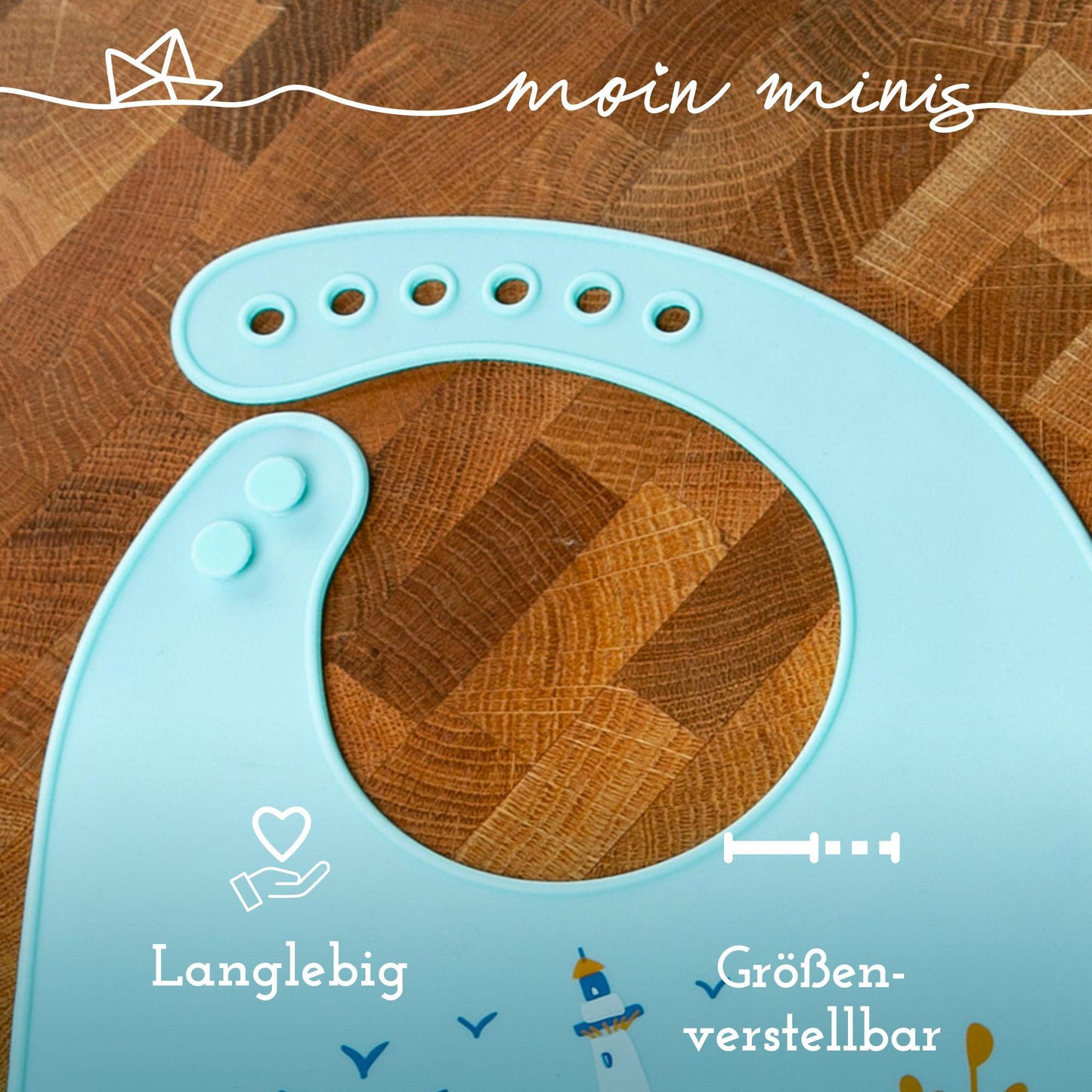 moin minis Baby Kleinkinder Silikon-Lätzchen mit Auffangschale Wal Motiv - einfach zu reinigen wasserdicht weiches Material größenverstellbar BPA-frei