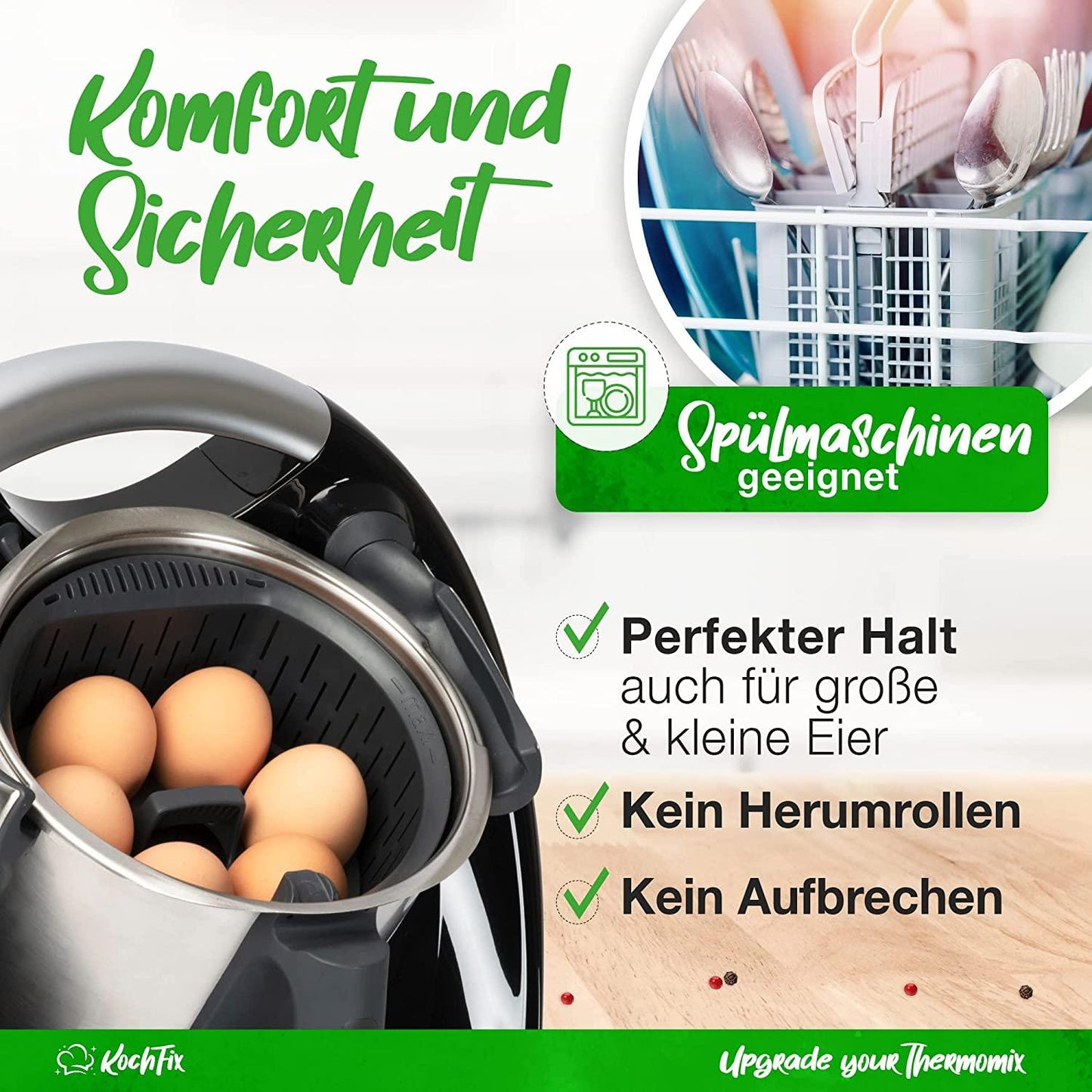 KochFix Eierhalter Eierkocher Zubehör für den Thermomix Garkorb geeignet für TM6 TM5 und TM31 - Lieferumfang | Mixcover
