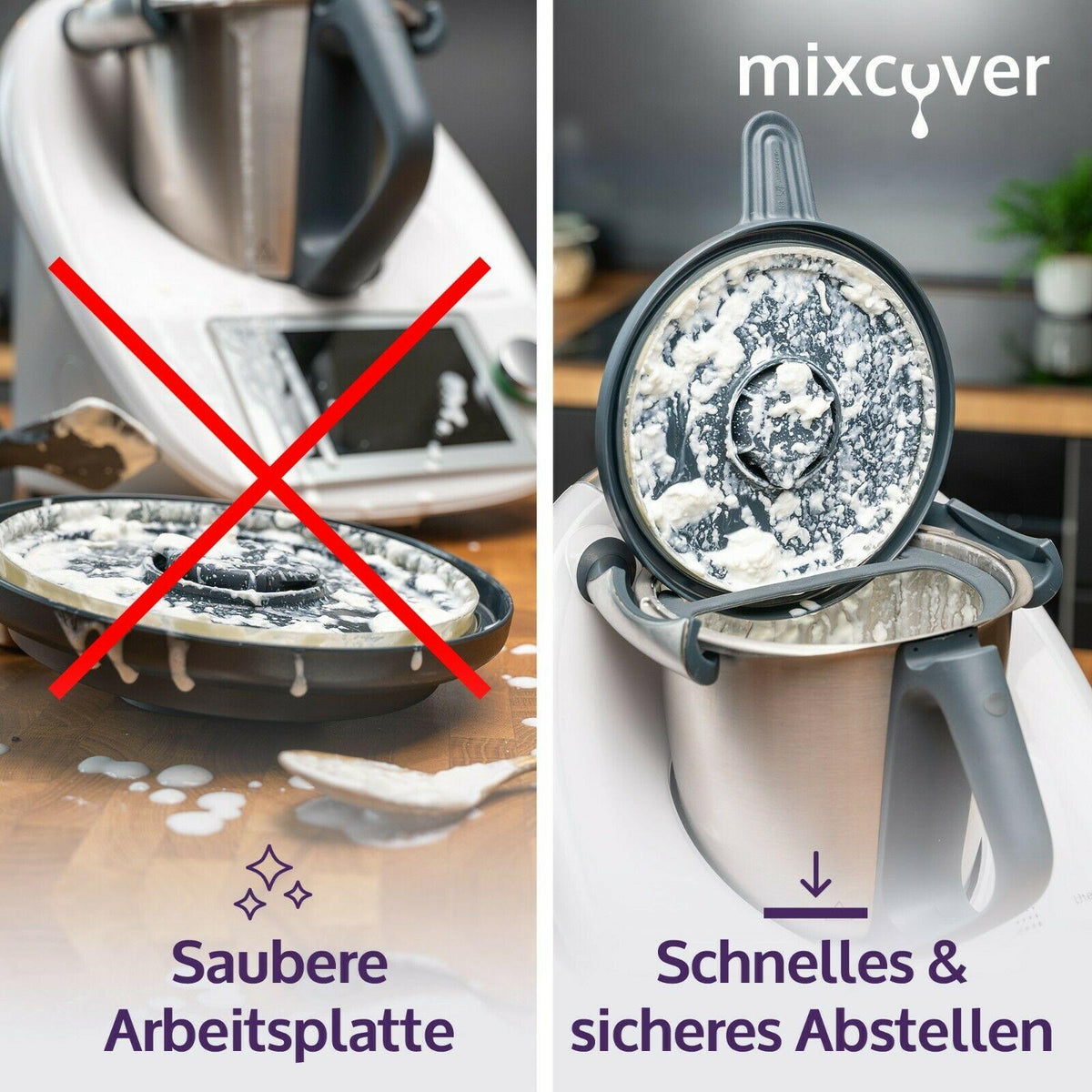 mixcover Deckelhalter und Abstreifhilfe kompatibel mit Vorwerk Thermomix TM6 TM5 TM31