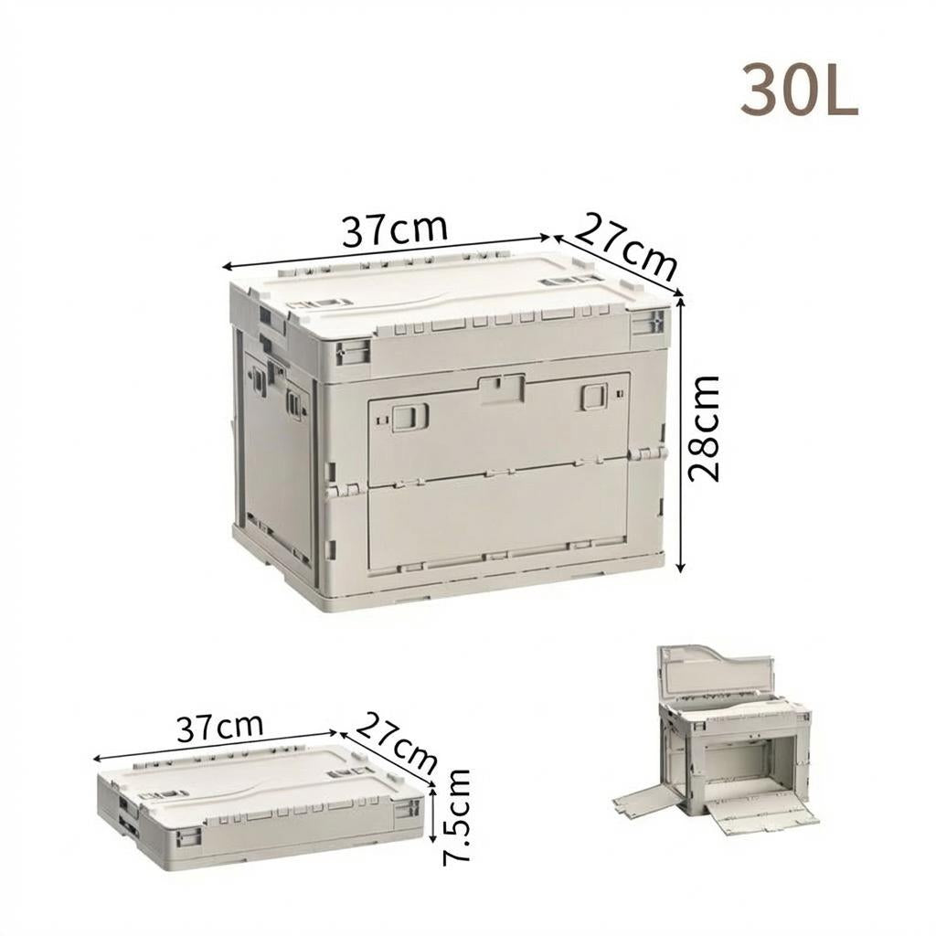 040Parts Boîte Pliante 30L pliable grise  caisse de transport empilable avec couvercle rabattable organisateur de coffre boîte de rangement pliable