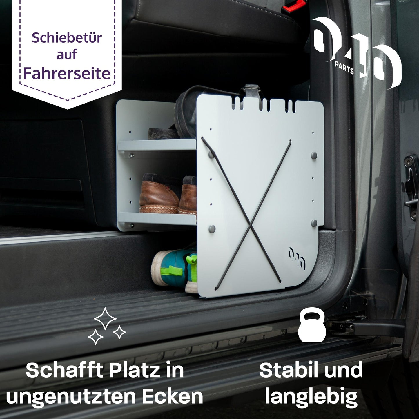 B-Ware: 040 Parts Schuhregal GRAU FAHRERSEITE Zubehör passend für VW T5 T6 T6.1Schuhorganizer Schuhtasche