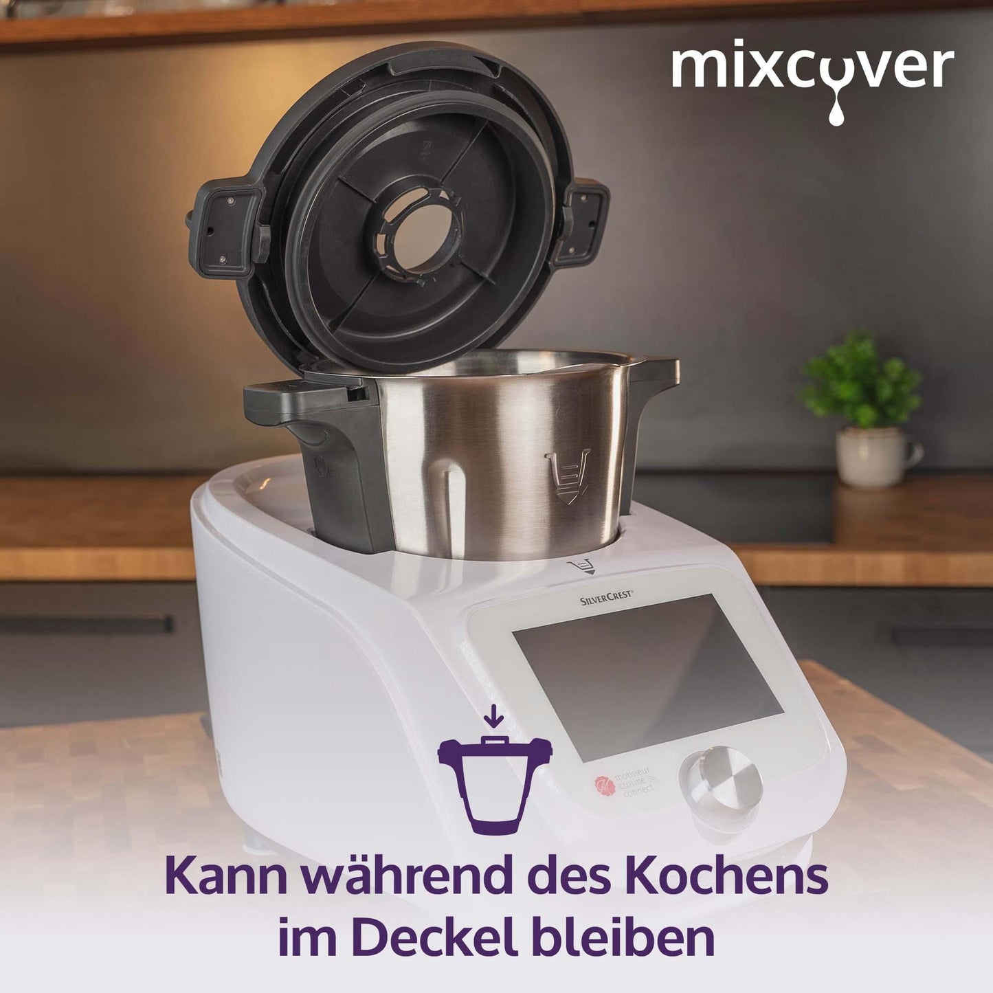 mixcover Държач за капак съвместим с Monsieur Cuisine Connect, защита от капене за поставяне и оттичане на капака на аксесоара Monsieur Cuisine Connect - Цвят: Черен FBM