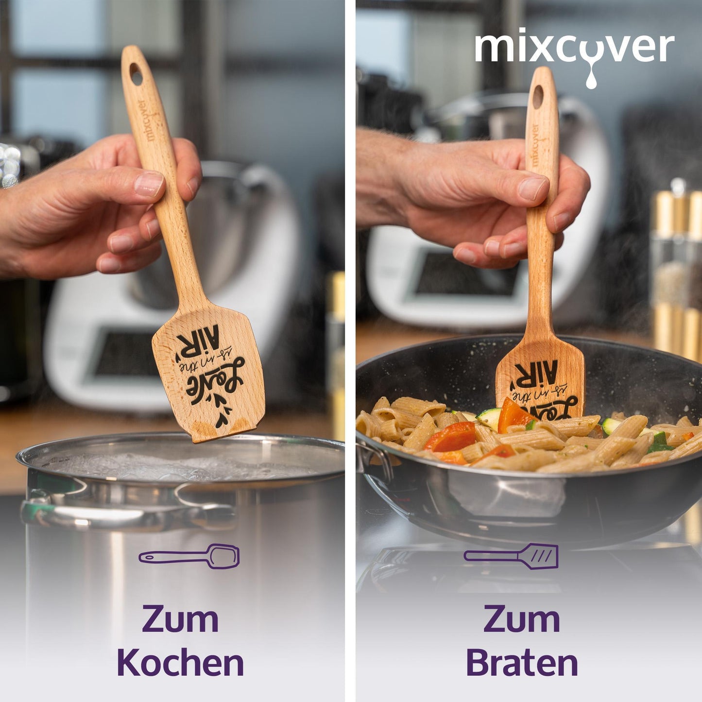 mixcover Sustainable Wooden Spatula for Thermomix TM7 TM6 TM5 TM31 Valentine's Day Rotating Whisk Spatula with Engraving Love is in the air