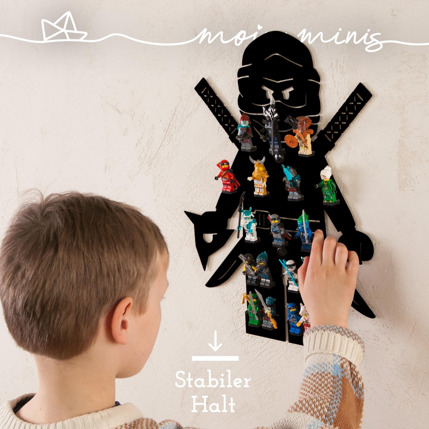 moin minis Ninja Negro Estantería de Dormitorio Infantil para 18 Minifiguras Ladrillos de Construcción