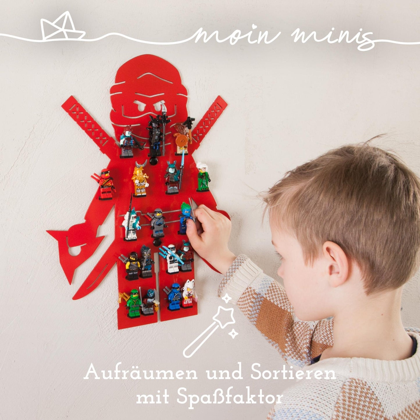 B-Stock: moin minis Ninja Red Kids Room Shelf for 18 Minifigures Building Blocks