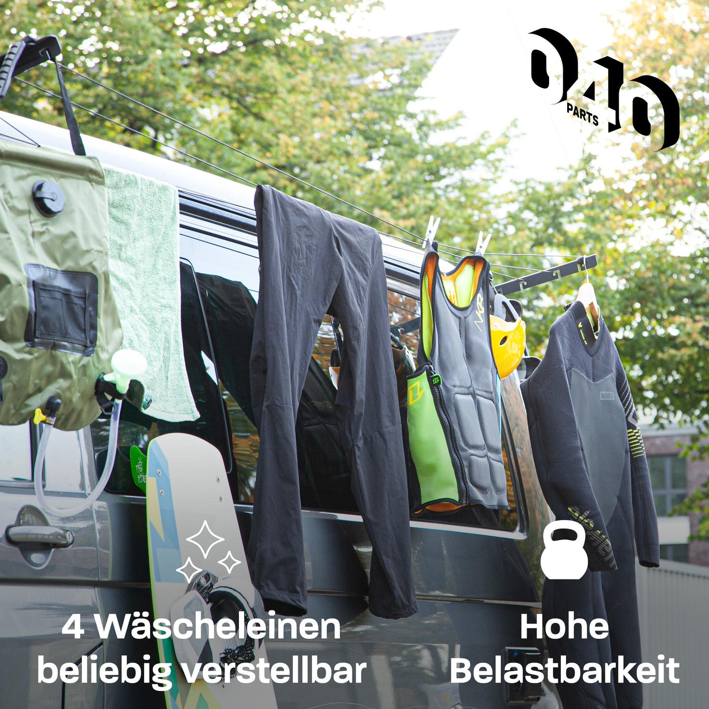 040 parts Wäscheleine für VW T5, T6, T6.1 und Opel Crosscamp Trockne deine Wäsche direkt am Camper!