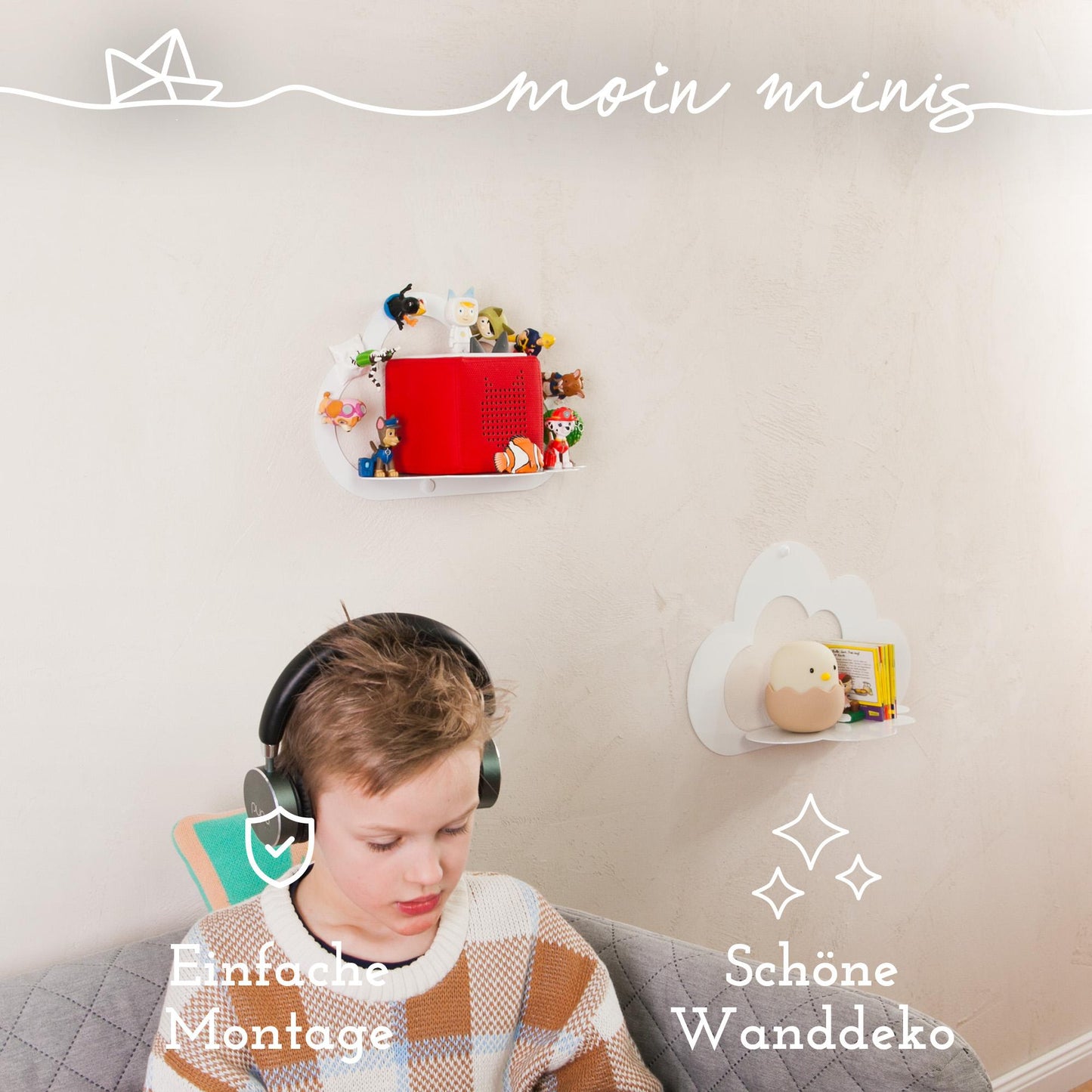 moin minis Wolke Weiß magnetisches Regal kompatibel mit 25 Tonie Figuren und Tonie Box Wolkenregal für Kinder Hörfiguren Magnetregal