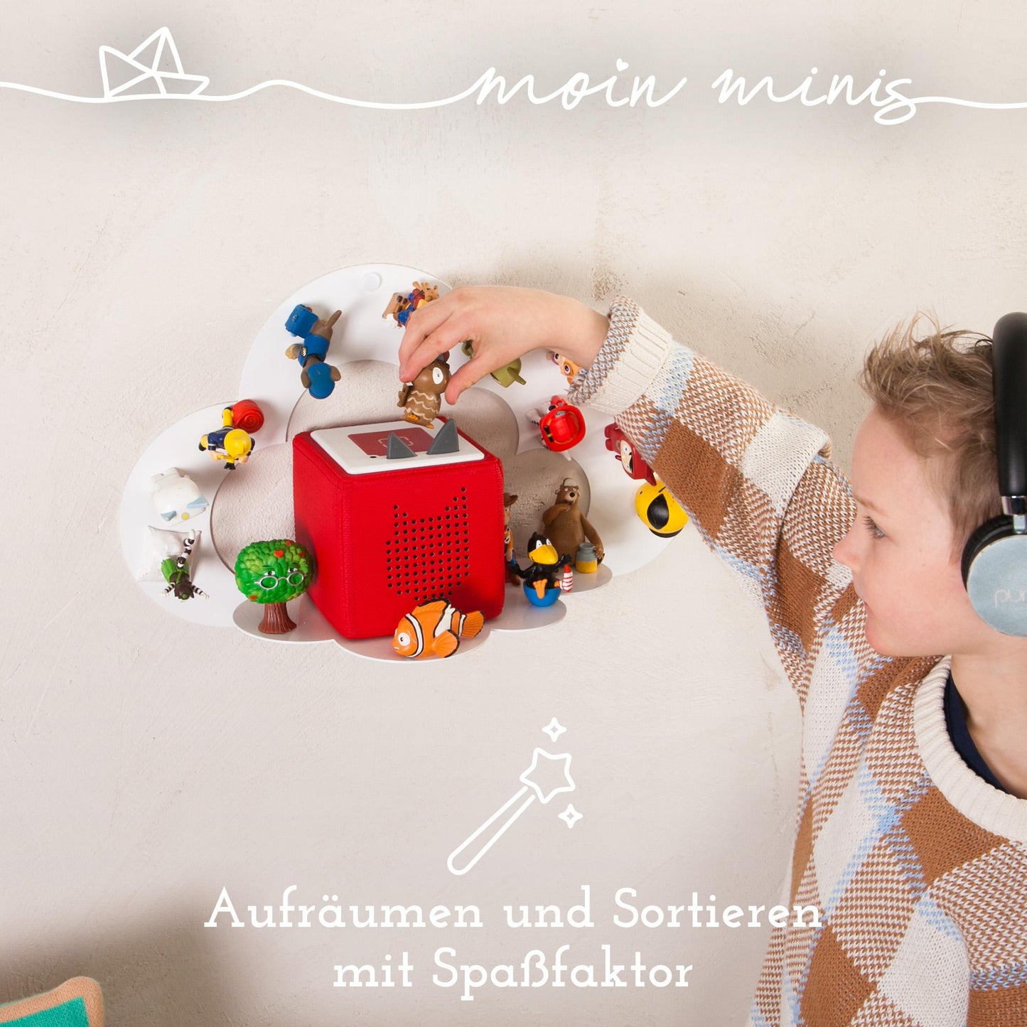 moin minis Wolke Weiß magnetisches Regal kompatibel mit 25 Tonie Figuren und Tonie Box Wolkenregal für Kinder Hörfiguren Magnetregal