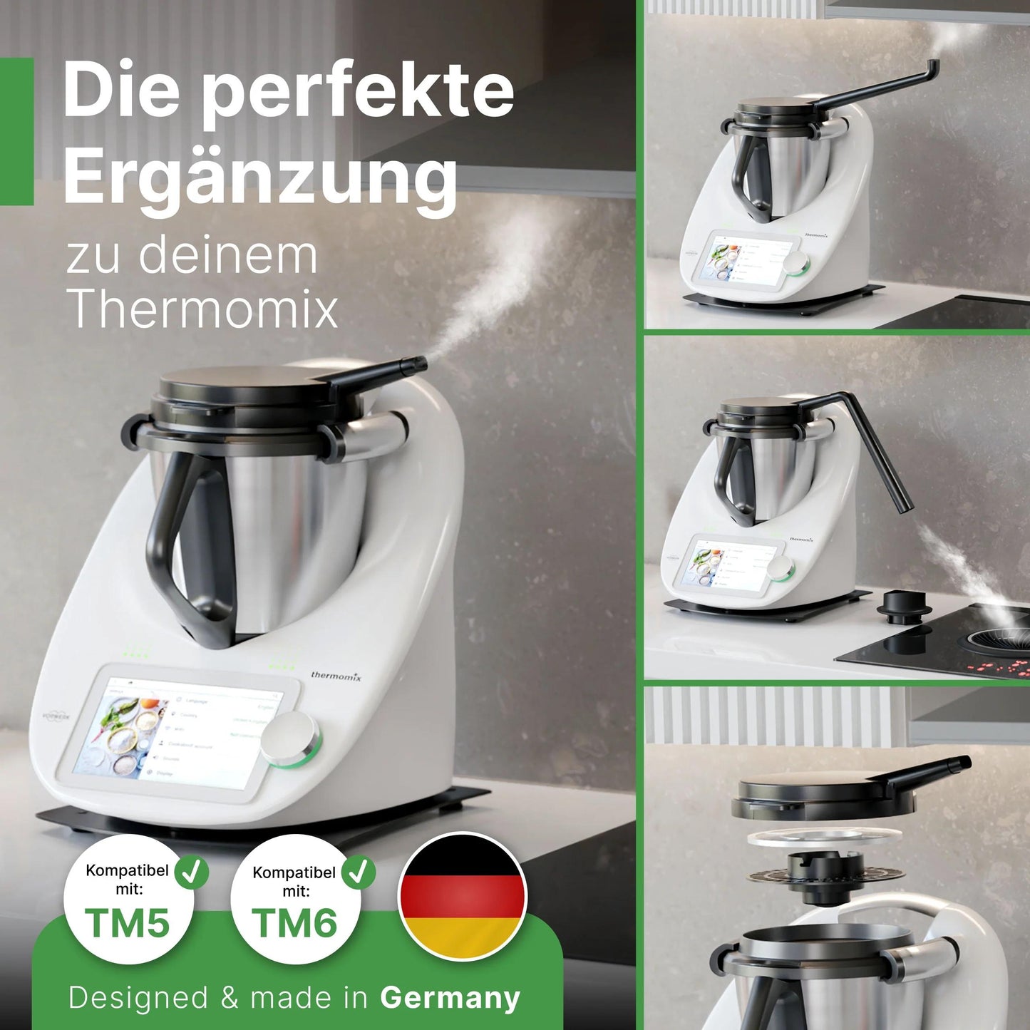 DampfPRO - Dampfumleiter mit integriertem Filter für Dunstabzugshauben / Inselhauben und Muldenlüfter passend für den Thermomix TM5 & TM6