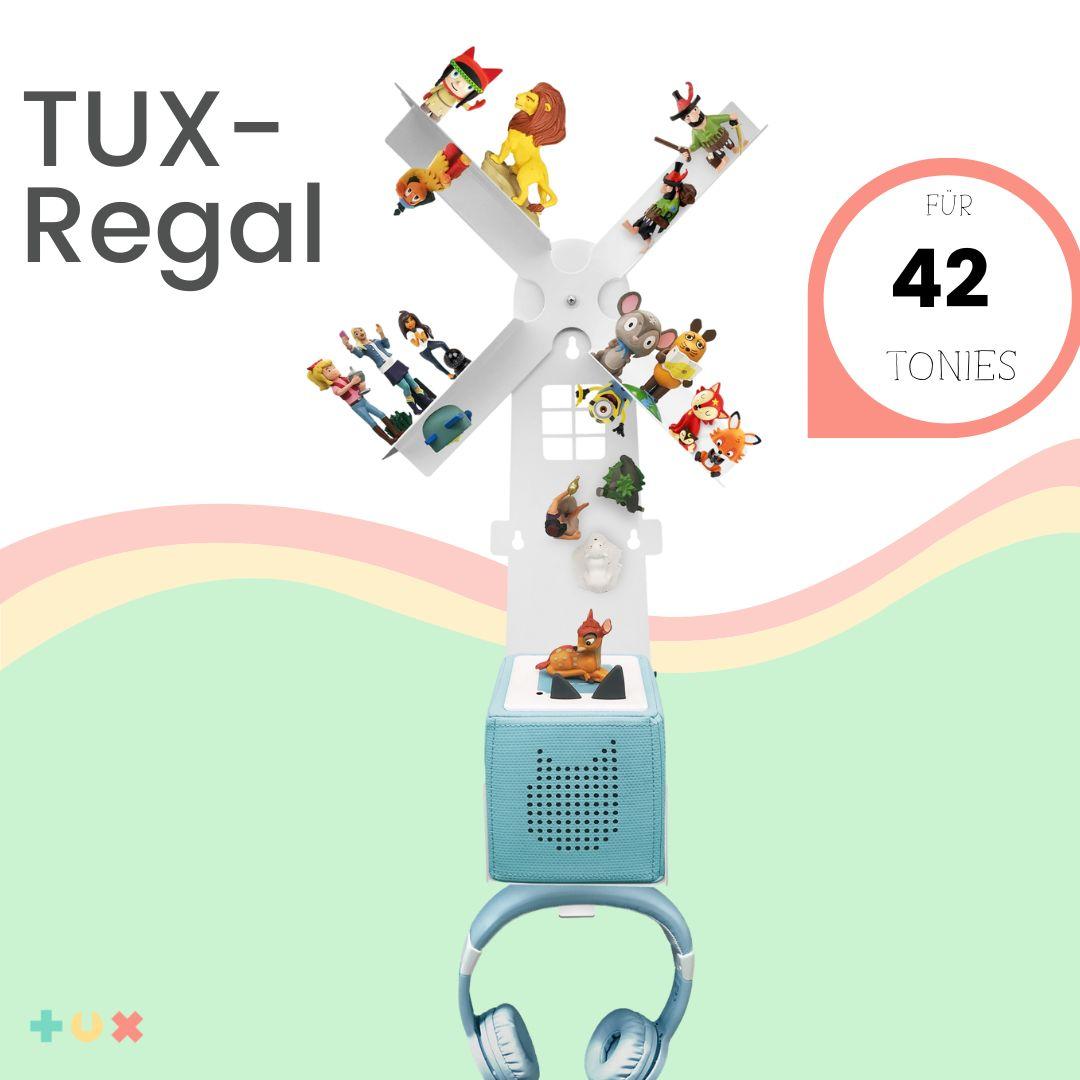 TUX Regal Mühle für 42 Tonies und Toniebox - magnetisches Wandregal für Toniefiguren