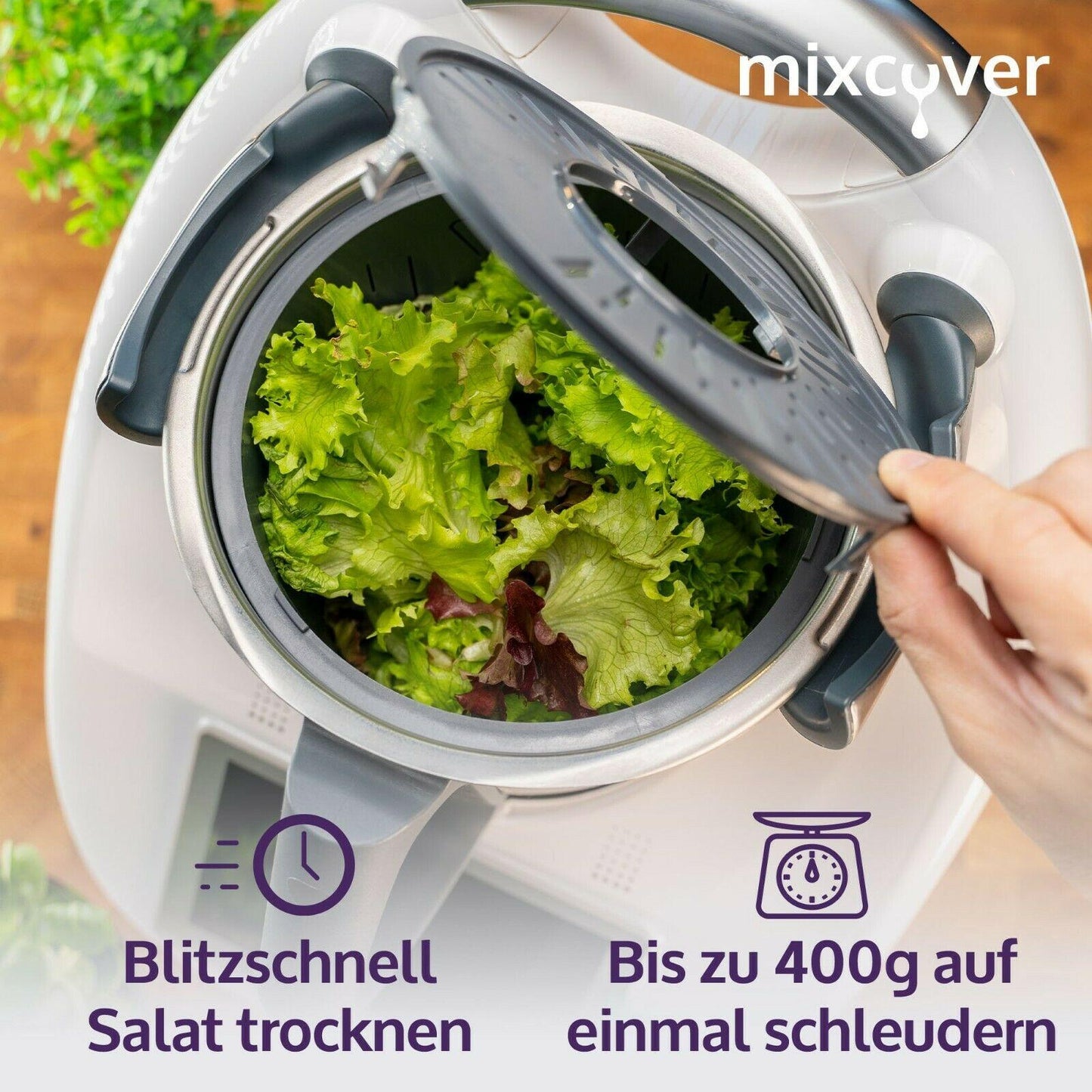 B-Ware: mixcover Salatschleuder kompatibel mit Thermomix TM6 / TM5 Salattrockner Sieb Garkorb - Mixcover - Mixcover