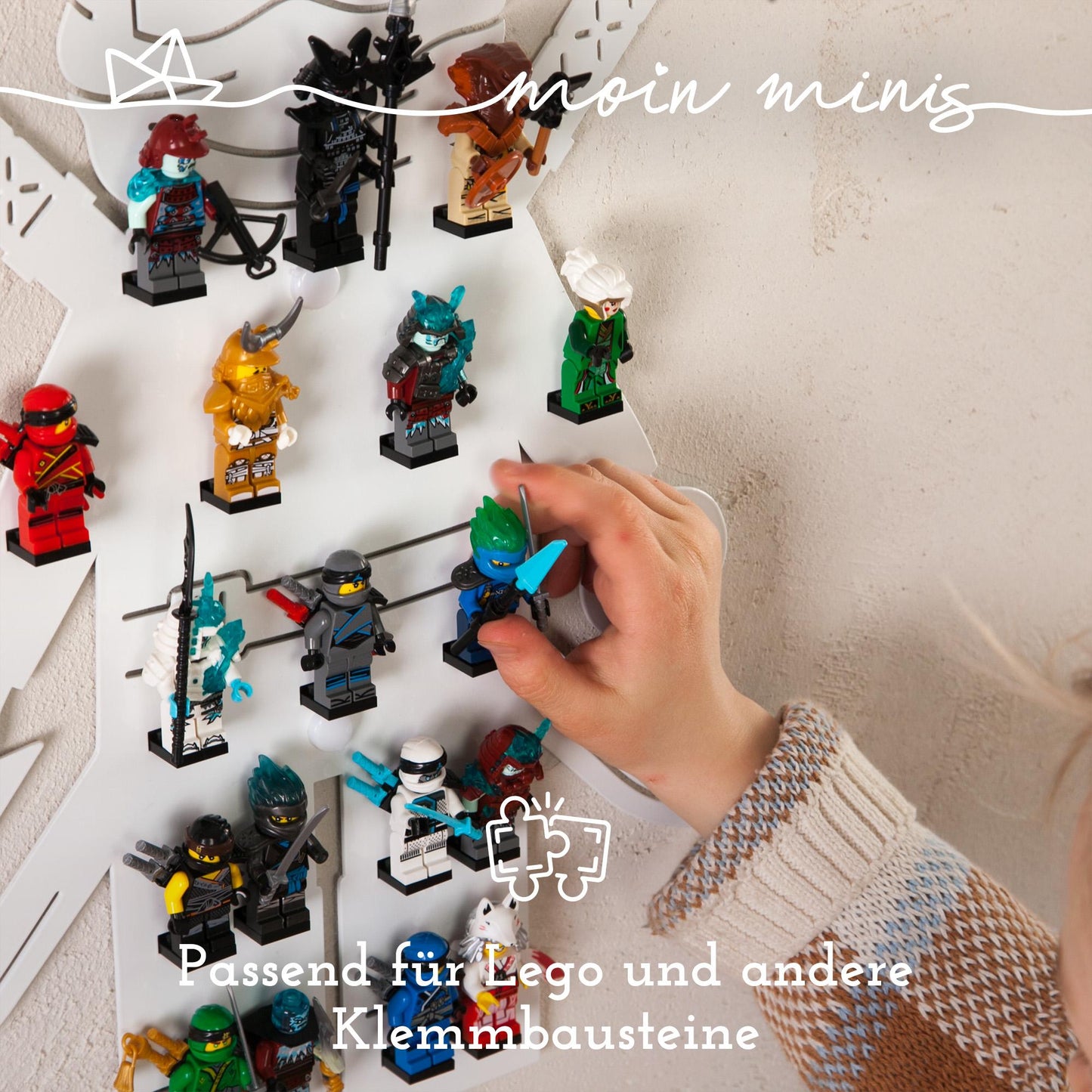 moin minis Ninja Weiß Kinderzimmer Regal für 18 Minifiguren Klemmbausteinen