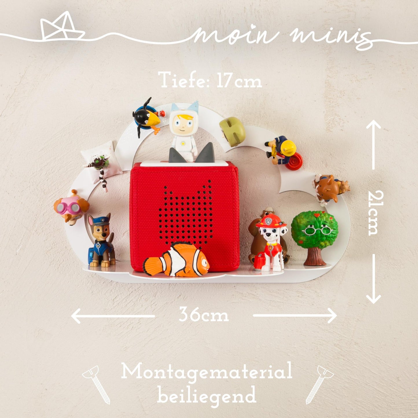 moin minis Wolke Weiß magnetisches Regal kompatibel mit 20 Tonie Figuren und Tonie Box Wolkenregal für Kinder Hörfiguren Magnetregal