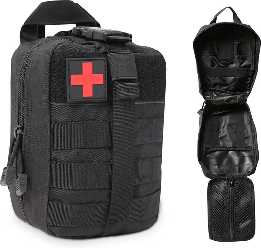 040 Parts Universelle Molle-Tasche, Multifunktional für Erste-Hilfe, Werkzeug & Camping, mit Abnehmbarer Trägerplatte & Schulterriemen - Schwarz