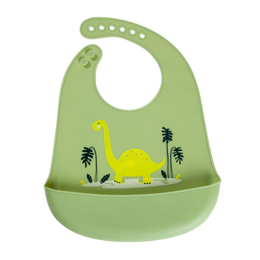 mixcover Baby Toddler Silicone Bib with Collectting Bowl Dino Motif-Easy to Clean, Imperproof, Soft Material, Taille réglable, sans BPA