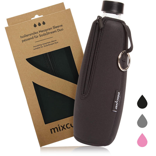 mixcover isolierter Flaschenschutz Sleeve kompatibel mit SodaStream Duo Glasflaschen Schutzhülle für Flaschen, Schutz vor Bruch und Kratzern, Farbe Schwarz